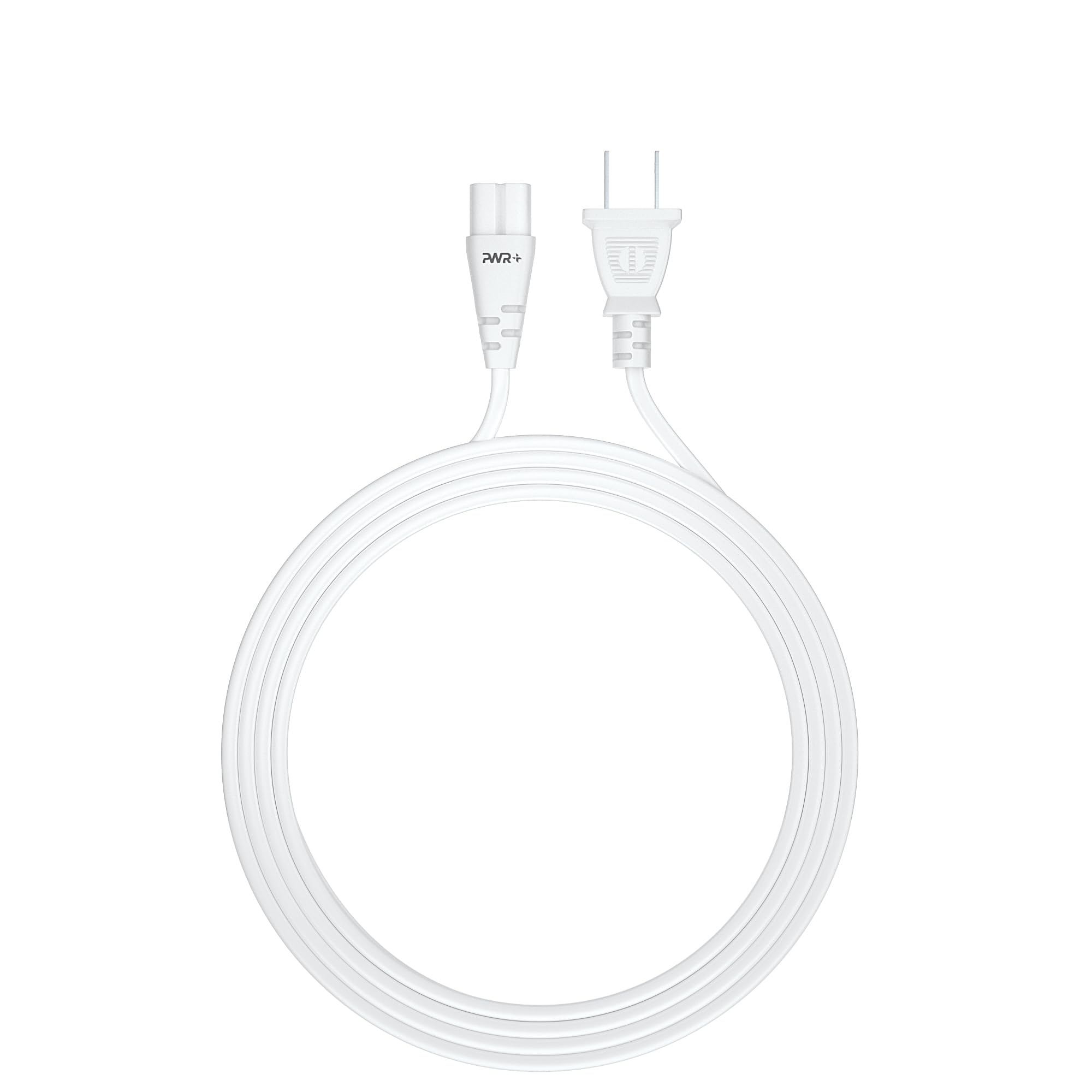 Universal 2-Slot White Power Cord 6Ft - Replacement AC Cable for TVs, Electronics & Laptops - Perfect for Home, Office and Gaming Setup