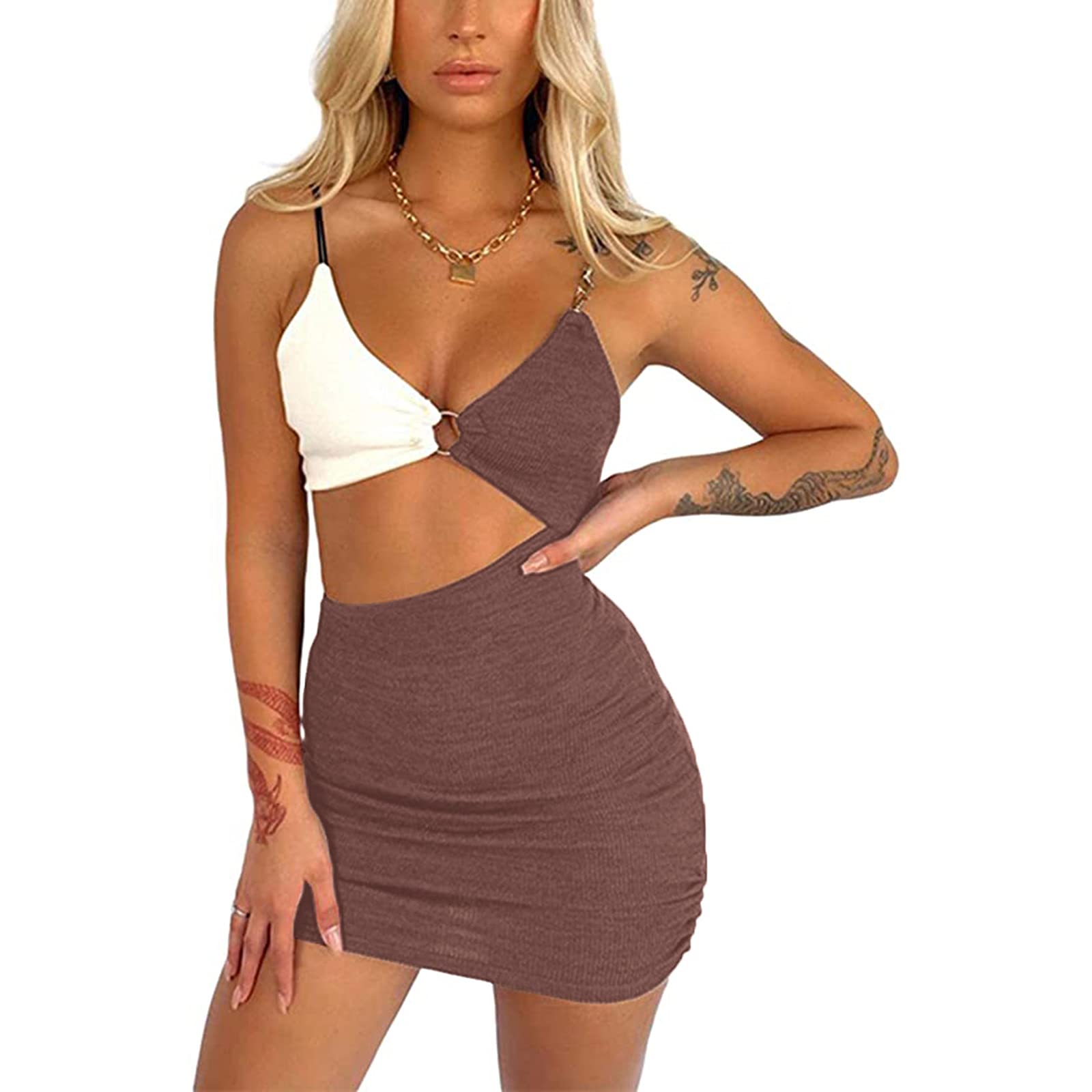 Sexy Women's Midi Bodycon Dress - Hollow Backless Strapless Halter Neck Summer Sleeveless Party Dress | Casual & Night Out Wear for Club, Date Night, Beach Vacation