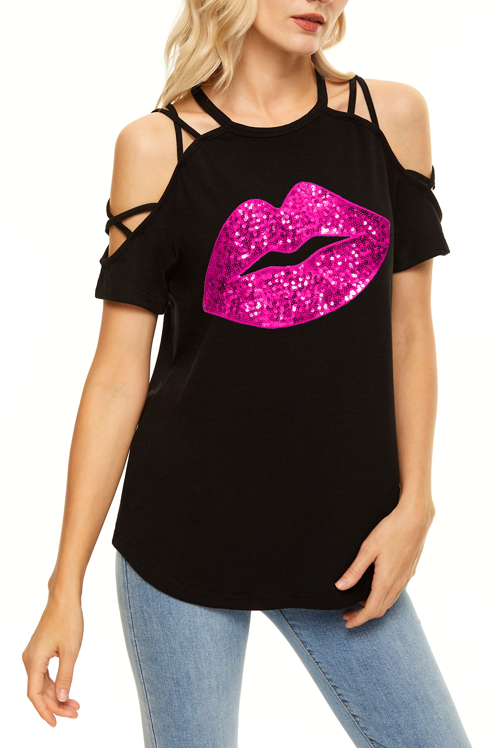 **PESION Women's Off The Shoulder Tops - Sexy Shiny Blouses & Graphic T-Shirts with Long/Short Sleeves for Casual Wear, Party, and Date Night Outfits**