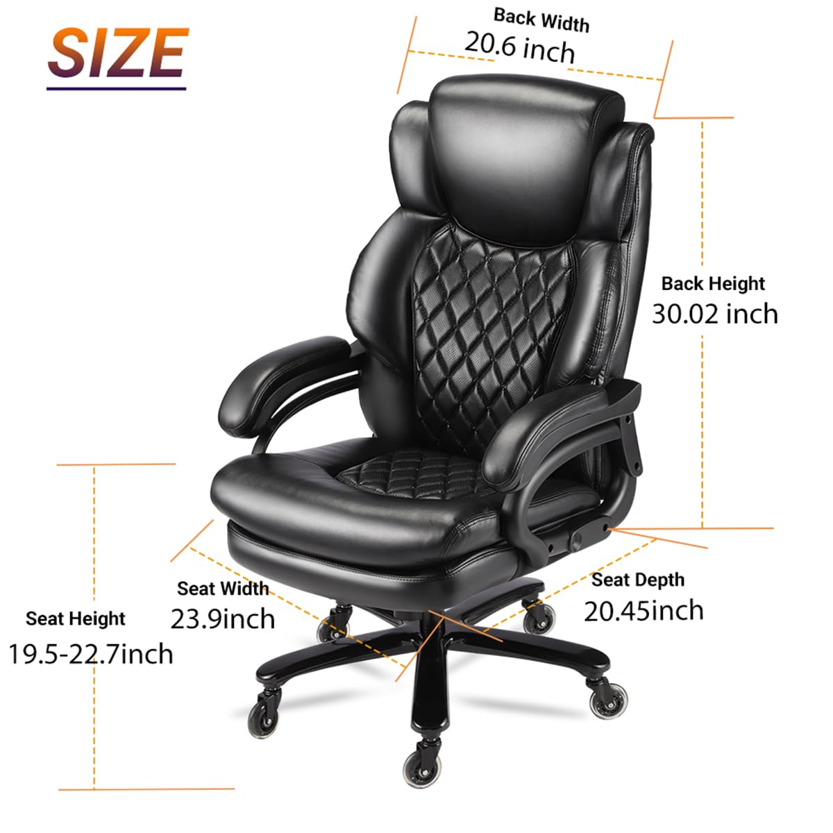 500lbs Heavy Duty Executive Office Chair for Big and Tall People - Adjustable Headrest, 360° Swivel & Heavy Duty Casters - Ergonomic Computer Desk Chair for Home & Office Use (Black) - Perfect for Long Work Hours & Comfortable Seating