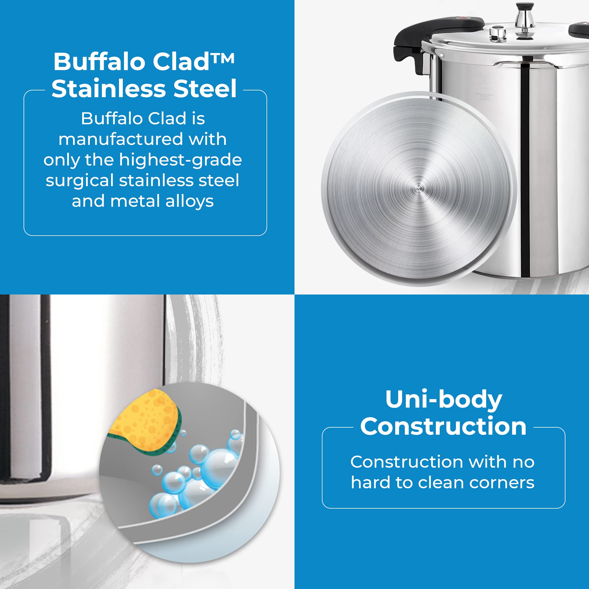 Buffalo QCP420 21-Quart Stainless Steel Pressure Cooker - Classic Series | Fast & Safe Cooking for Large Families, Meal Prep & Canning | Perfect for Soups, Stews & Preserving Foods