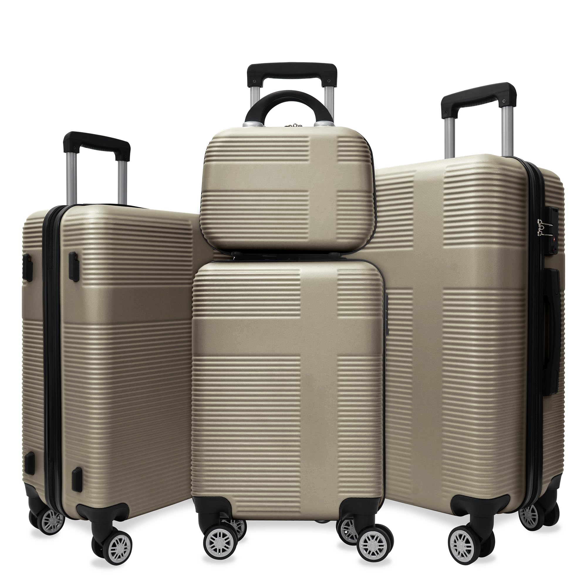 4-Piece Hardshell Luggage Set with Spinner Wheels & TSA Lock - Lightweight Suitcase for Travel (12/20/24/28 Inch, Champagne) - Perfect for Business Trips, Family Vacations & International Travel