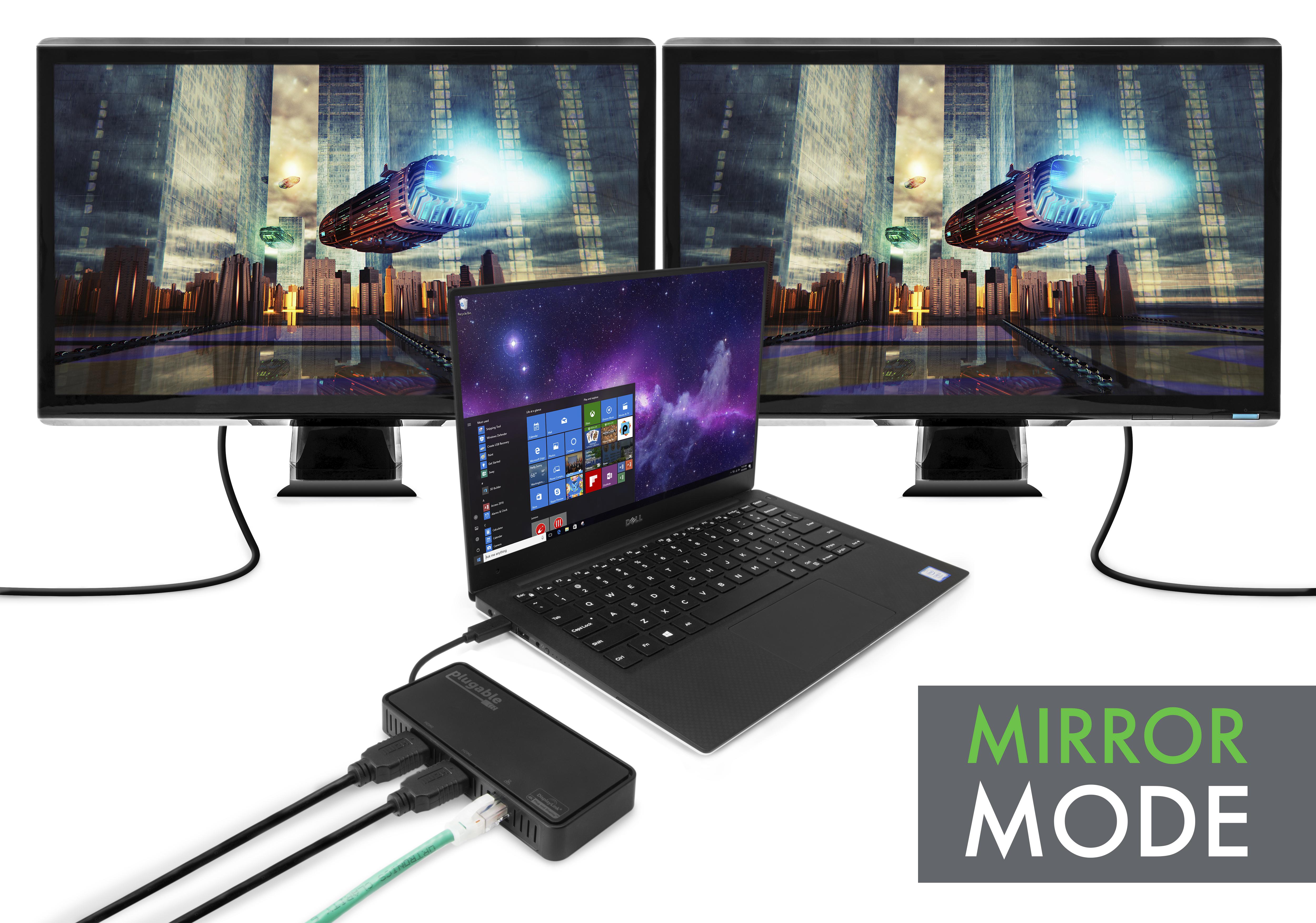 Plugable USB C to Dual 4K HDMI Adapter with Gigabit Ethernet - Connect Laptops to Dual Monitors for Work, Gaming & Video Conferencing