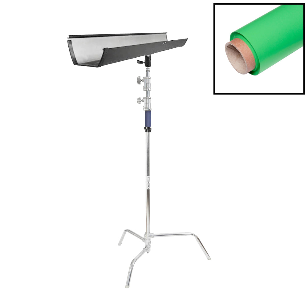1.35x10m White Paper Backdrop with T-Bone Background Bracket & C-Stand - Professional Photography Studio Backdrop for Portraits, Product Shoots, and Video Production