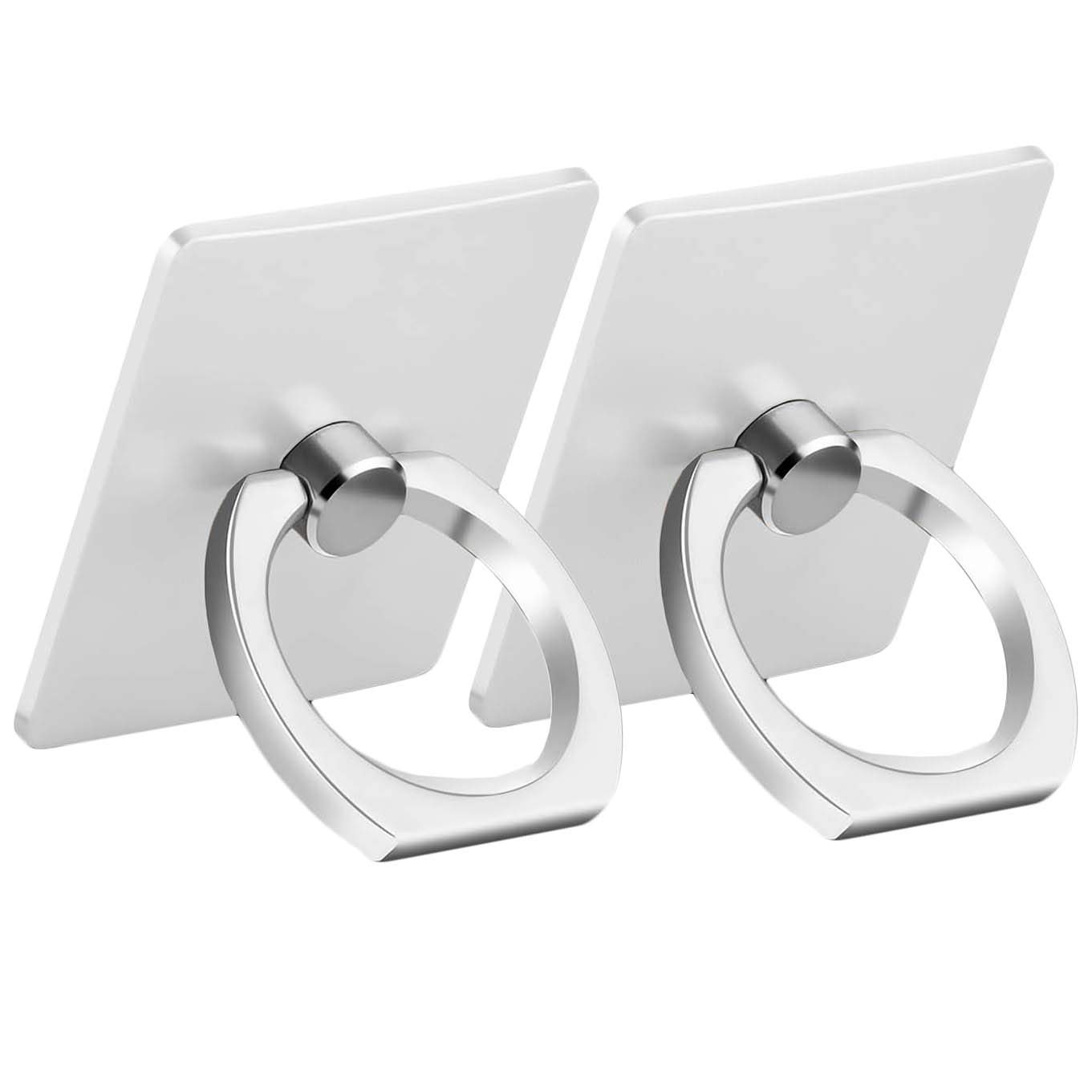 2-Pack Universal 360° Rotating Cell Phone Finger Ring Holder, Collapsible Kickstand & Hand Grip for iPhone Xs Max/XR/X/8/7/6/6s Plus/5s, Silver Mobile Accessories - Perfect for Travel, Work & Selfies
