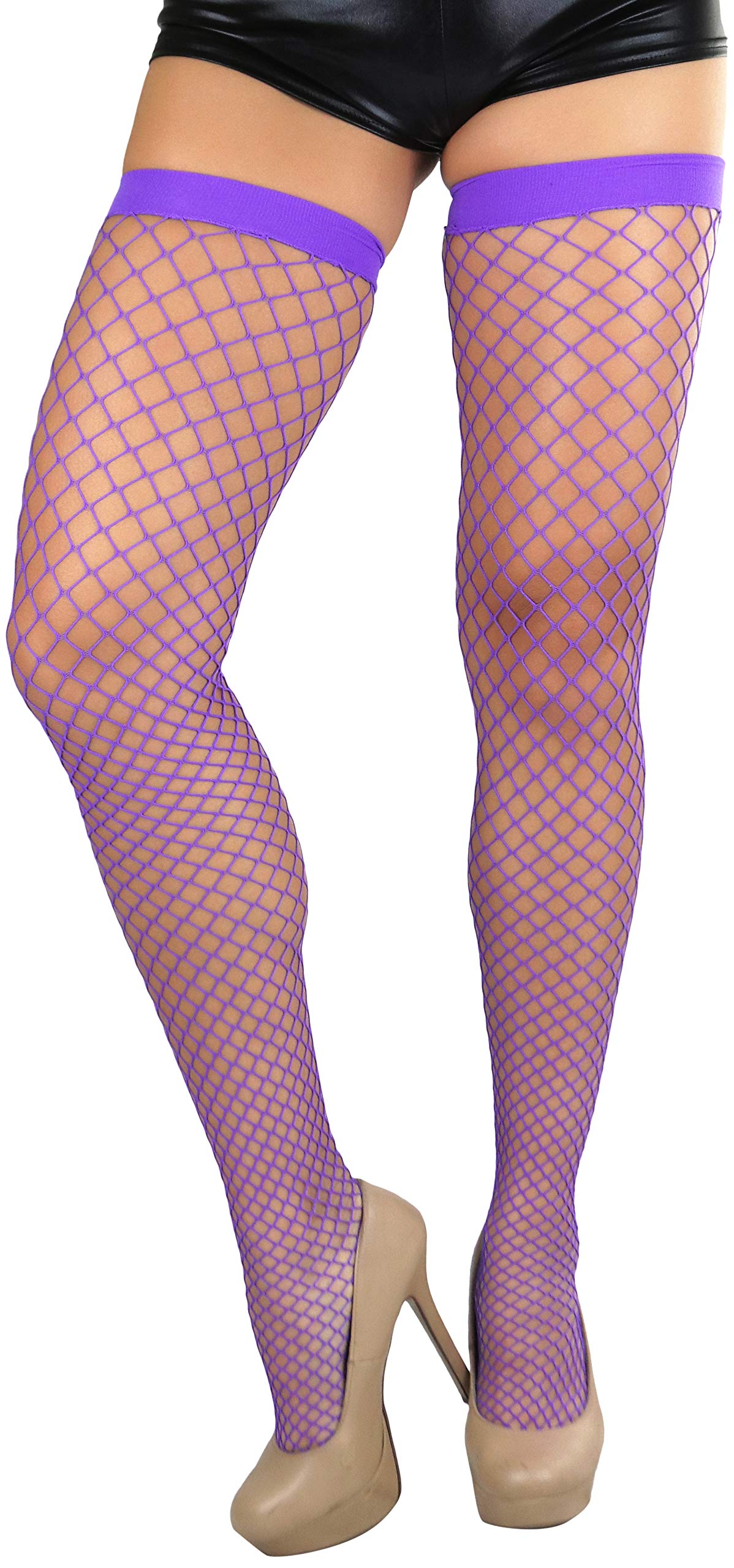 ToBeInStyle Women's Fishnet Thigh High Stockings - Sexy Sheer Bright & Vibrant Tights for Cosplay, Halloween, Burlesque & Night Out
