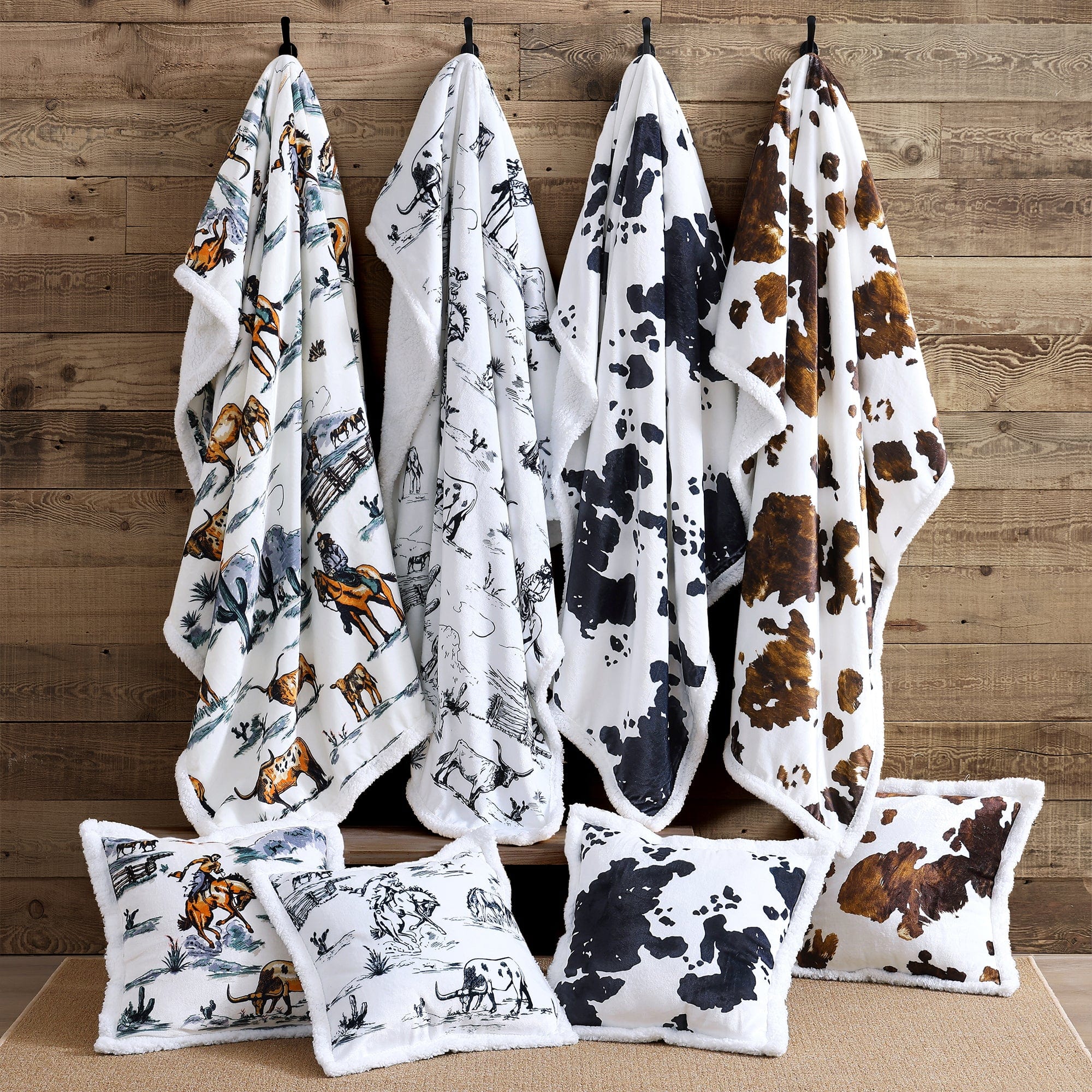Cozy Ranch Life Western Toile Campfire Sherpa Throw Blanket - Perfect for Cabin Decor, Outdoor Camping & Winter Warmth