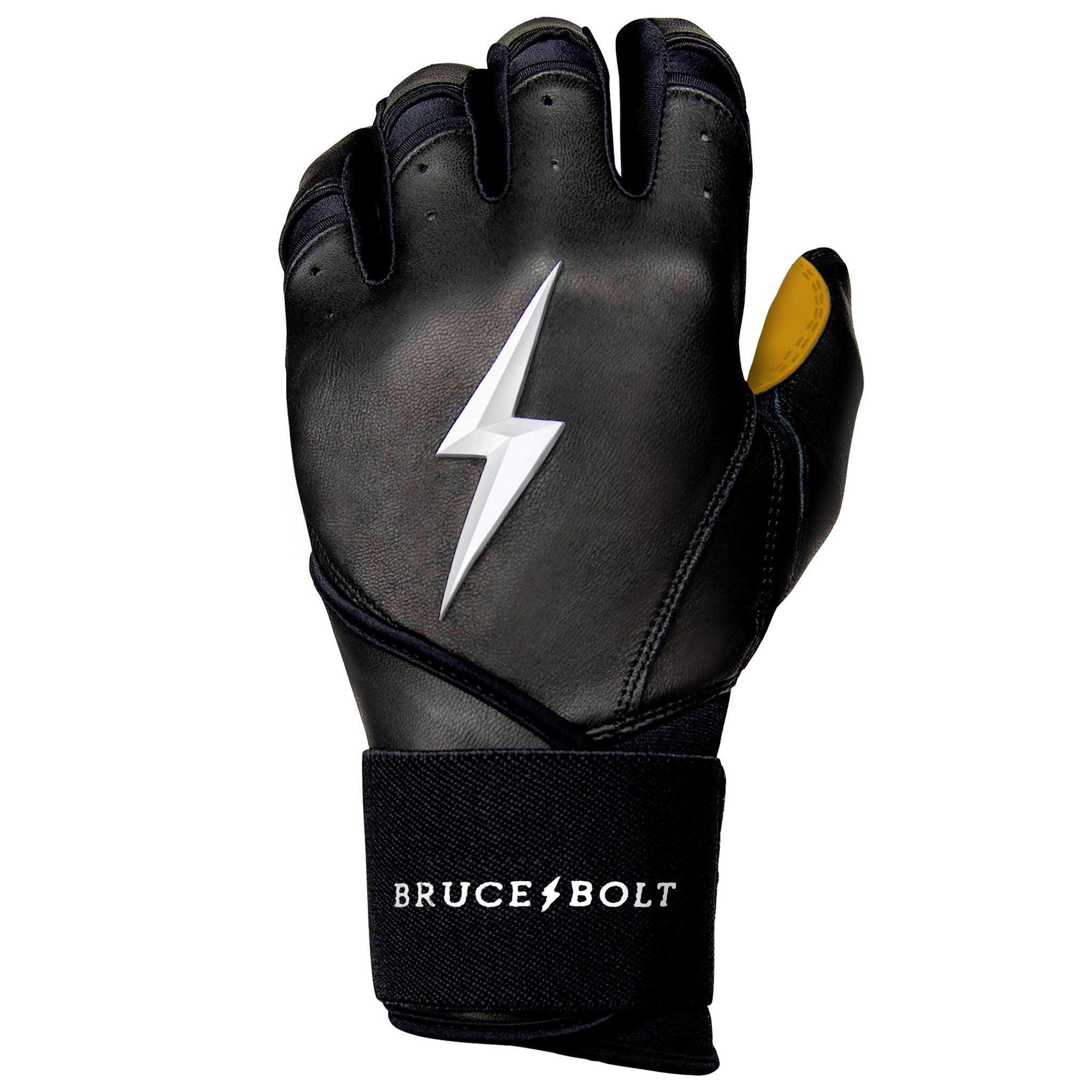Bruce Bolt PREMIUM PRO Long Cuff Batting Gloves for Baseball & Softball - Black Performance Gloves for Hitting, Training & Games - Durable & Comfortable Batting Gloves for Men & Youth