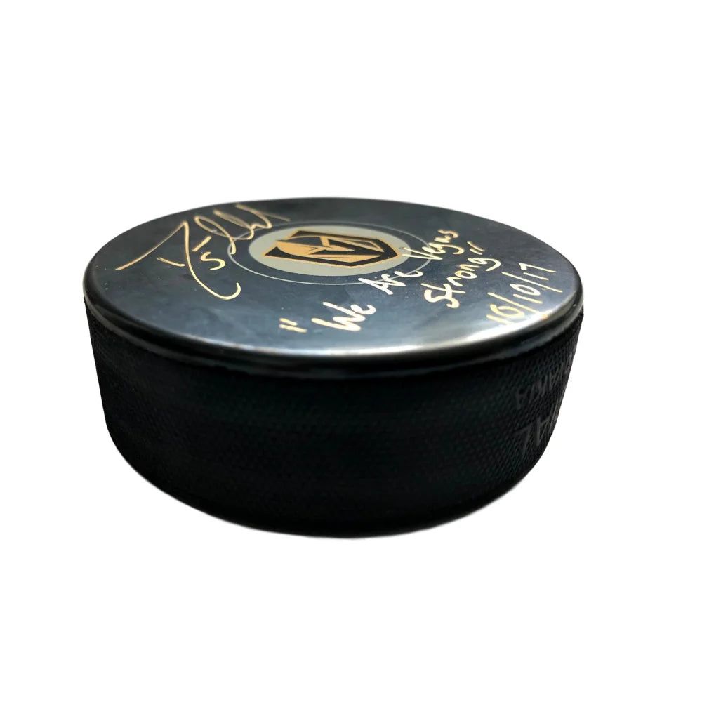 Deryk Engelland Autographed Vegas Golden Knights Puck with 'Strong' Inscription - JSA Certified COA & Display Case | Perfect for Hockey Memorabilia Collectors & VGK Fans