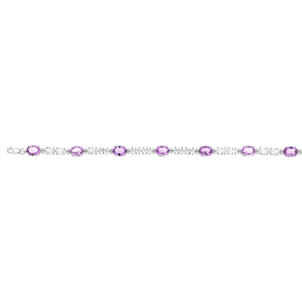 7 Amethyst & 35 Cubic Zirconia Sterling Silver Bracelet - Elegant Jewelry for Women, Perfect for Parties, Weddings & Special Occasions