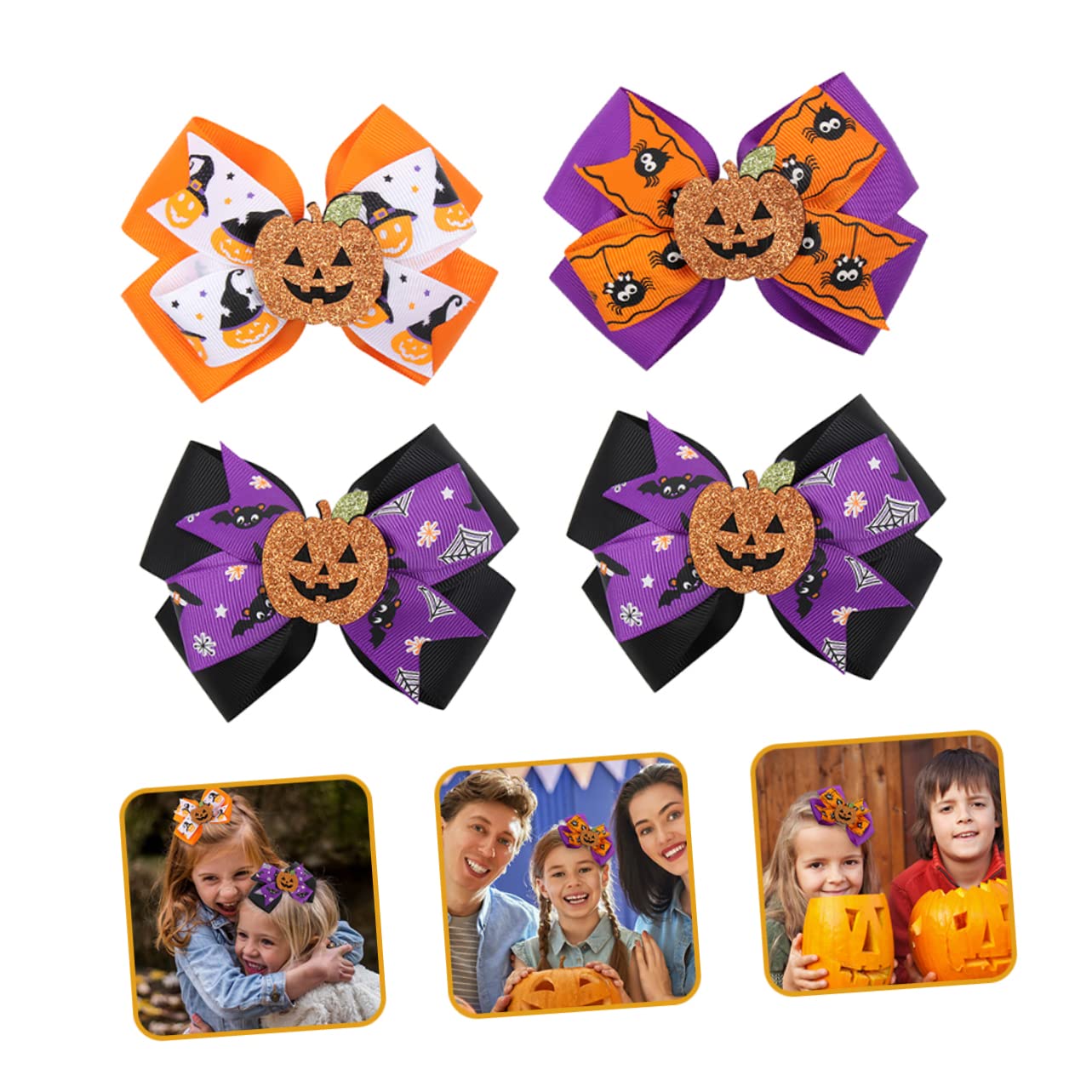 Beavorty Halloween Hair Bows - 4pcs Witch Hair Clips with Bat & Pumpkin Design for Women & Girls - Perfect for Costume Parties, Cosplay, and Spooky Celebrations