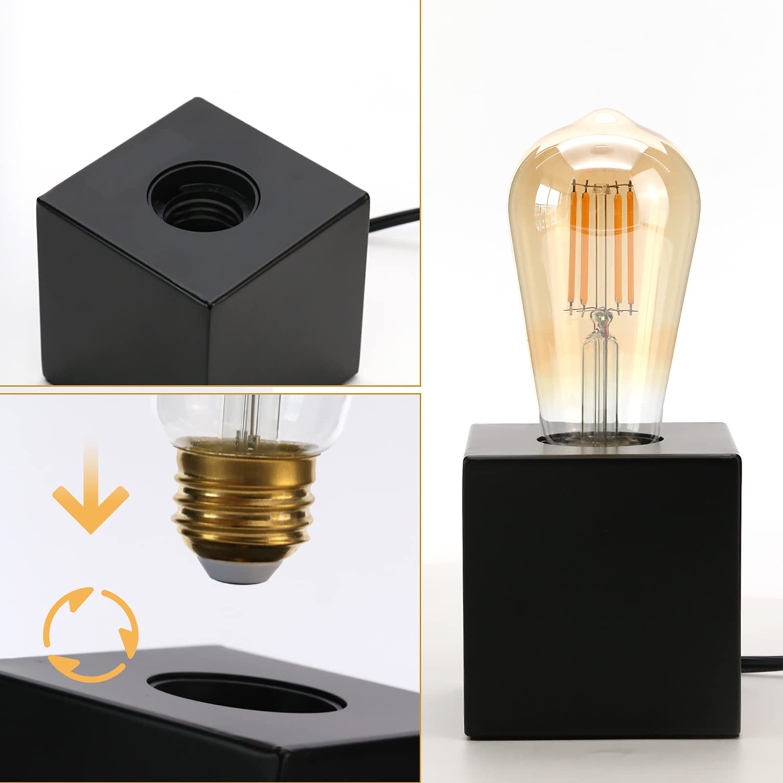 KUNJOULAM Mini Industrial Table Lamp Set of 2 - Black Metal Edison Desk Lamp with Plug, Modern Nightstand Light for Bedroom, Office & Study | Perfect for Reading, Working & Home Decor