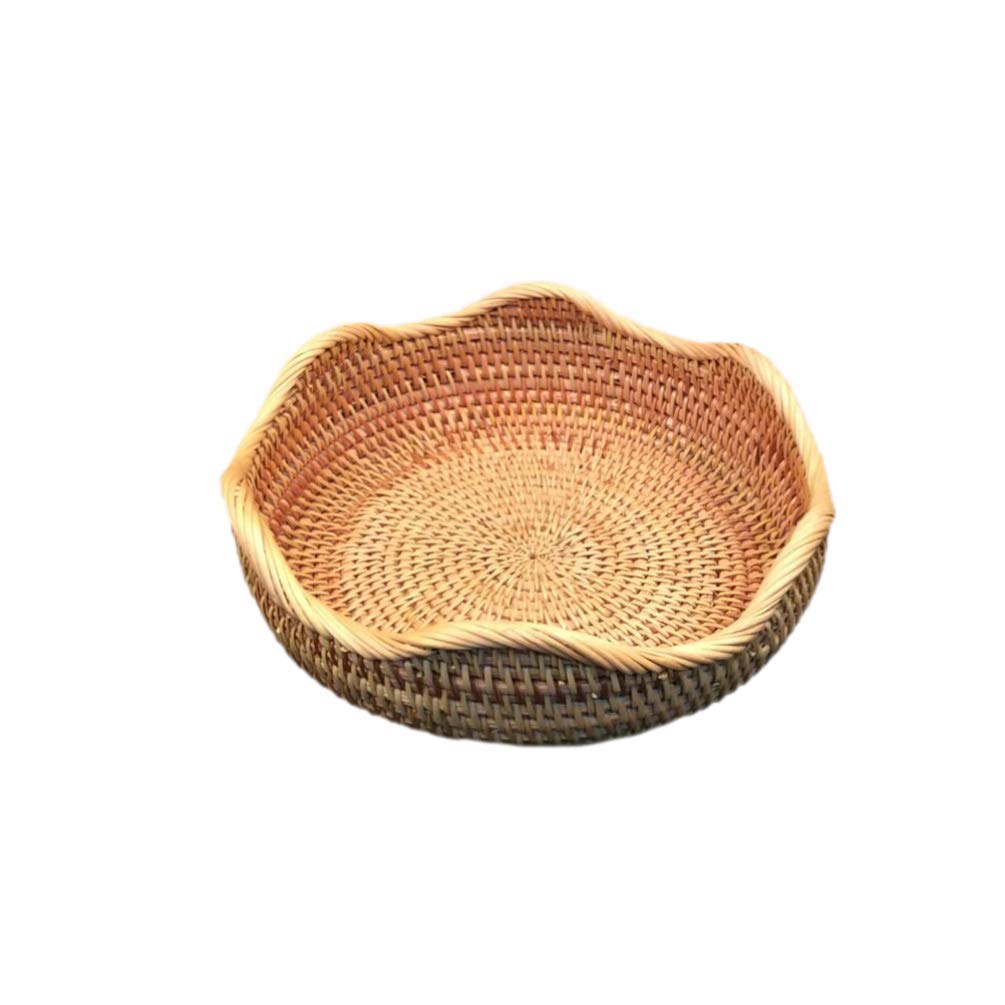 Round Rattan Fruit Basket - Handwoven Wicker Storage Bowl for Kitchen, Dining & Snack Serving | Medium Size | Perfect for Fruit Display, Bread Storage & Home Decor