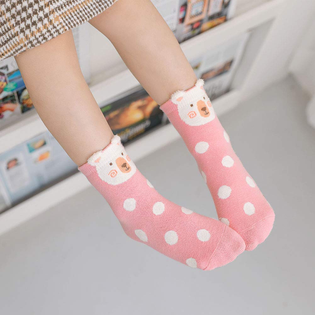 ZAKASA Cute Animal Print Cotton Ankle Socks for Girls & Toddlers - 5 Pairs Pack - Fun Cat Pattern Kids Socks for School, Play & Everyday Wear