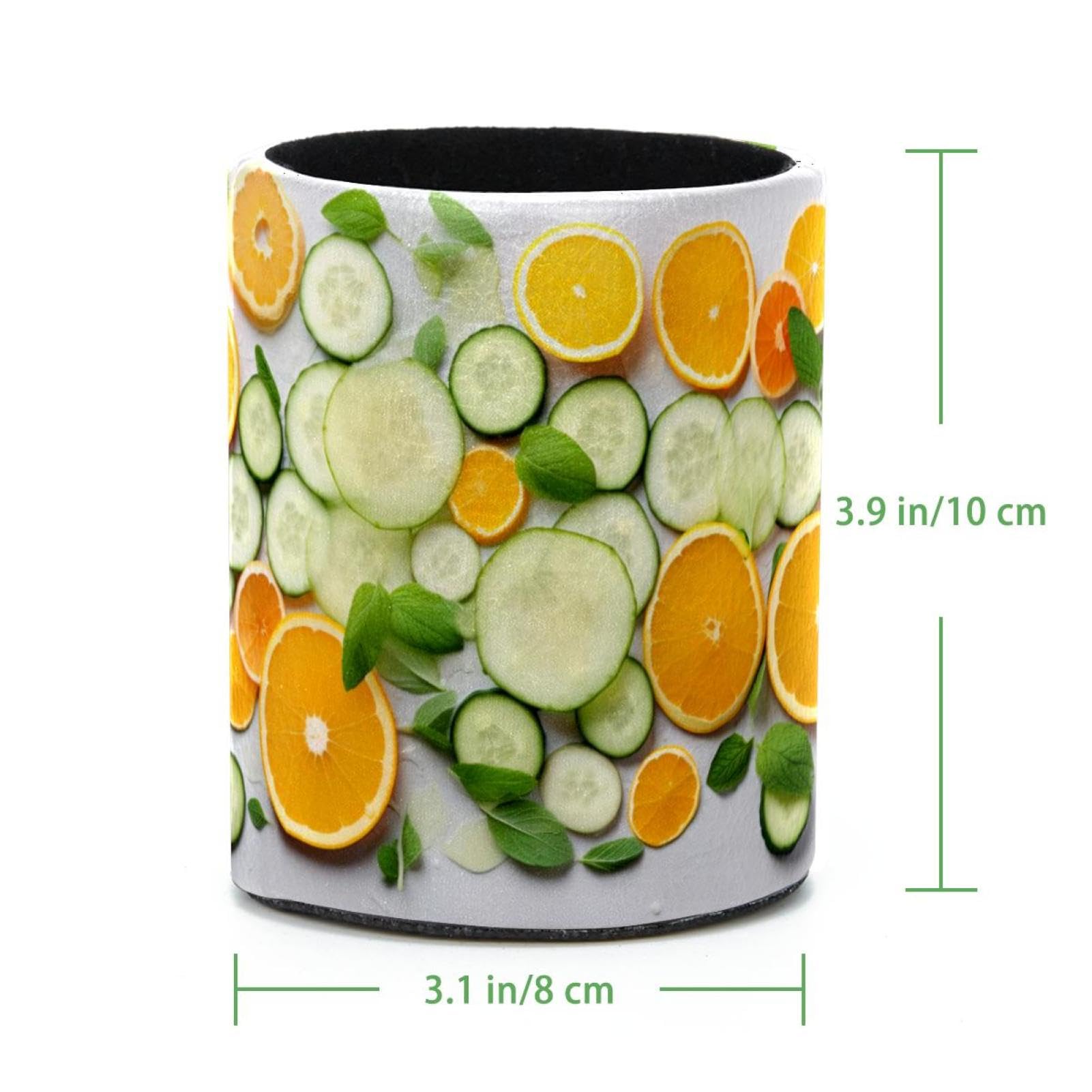 FVQL Pen Holder & Makeup Brush Organizer - Desk Pencil Cup with Orange & Cucumber Fruit Design - Perfect for Office, School, Vanity & Home Decor