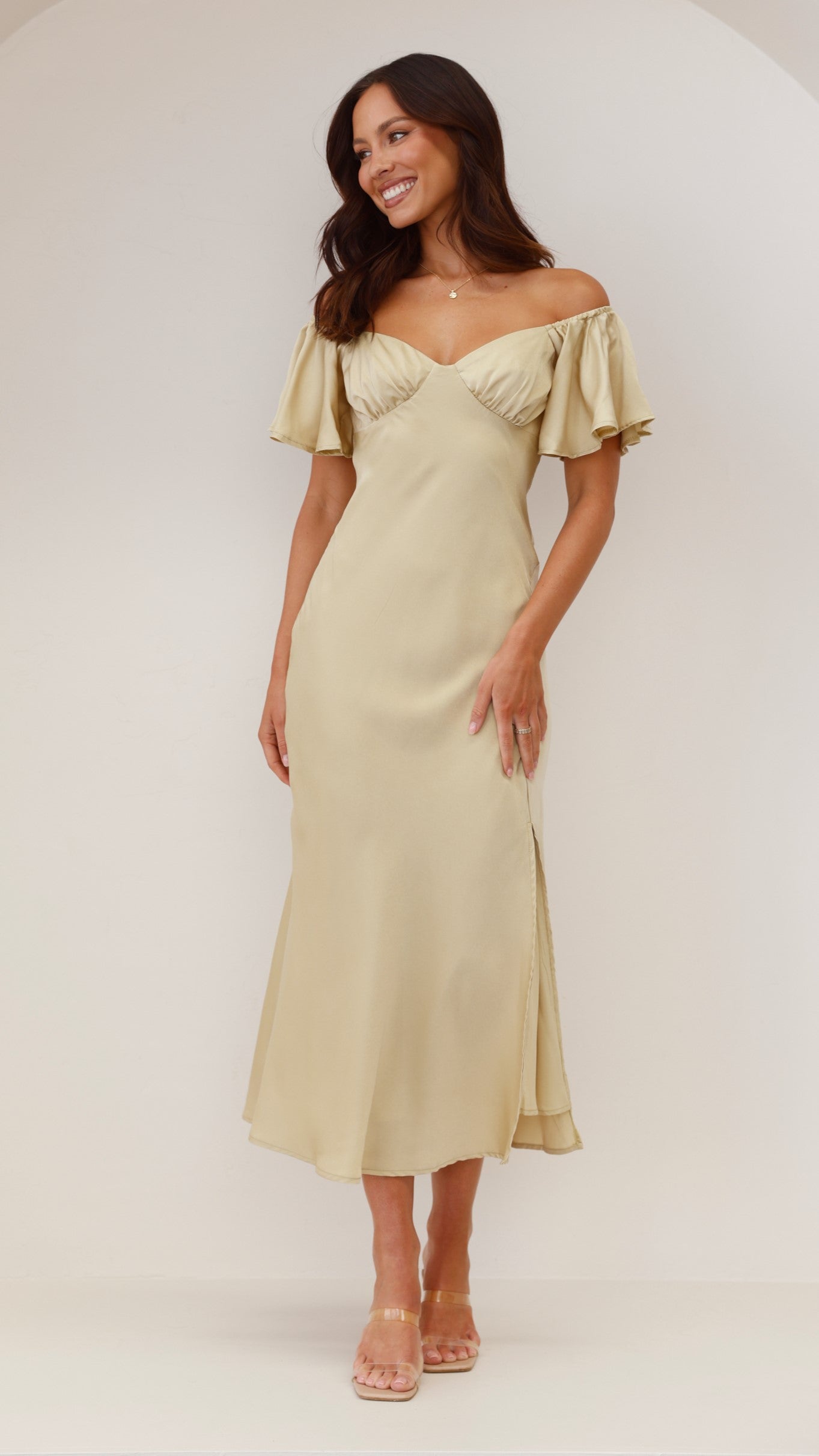 Louisa Midi Dress in Olive Green - Elegant Casual & Office Wear for Women | Perfect for Spring Summer Outfits, Date Nights & Work Attire