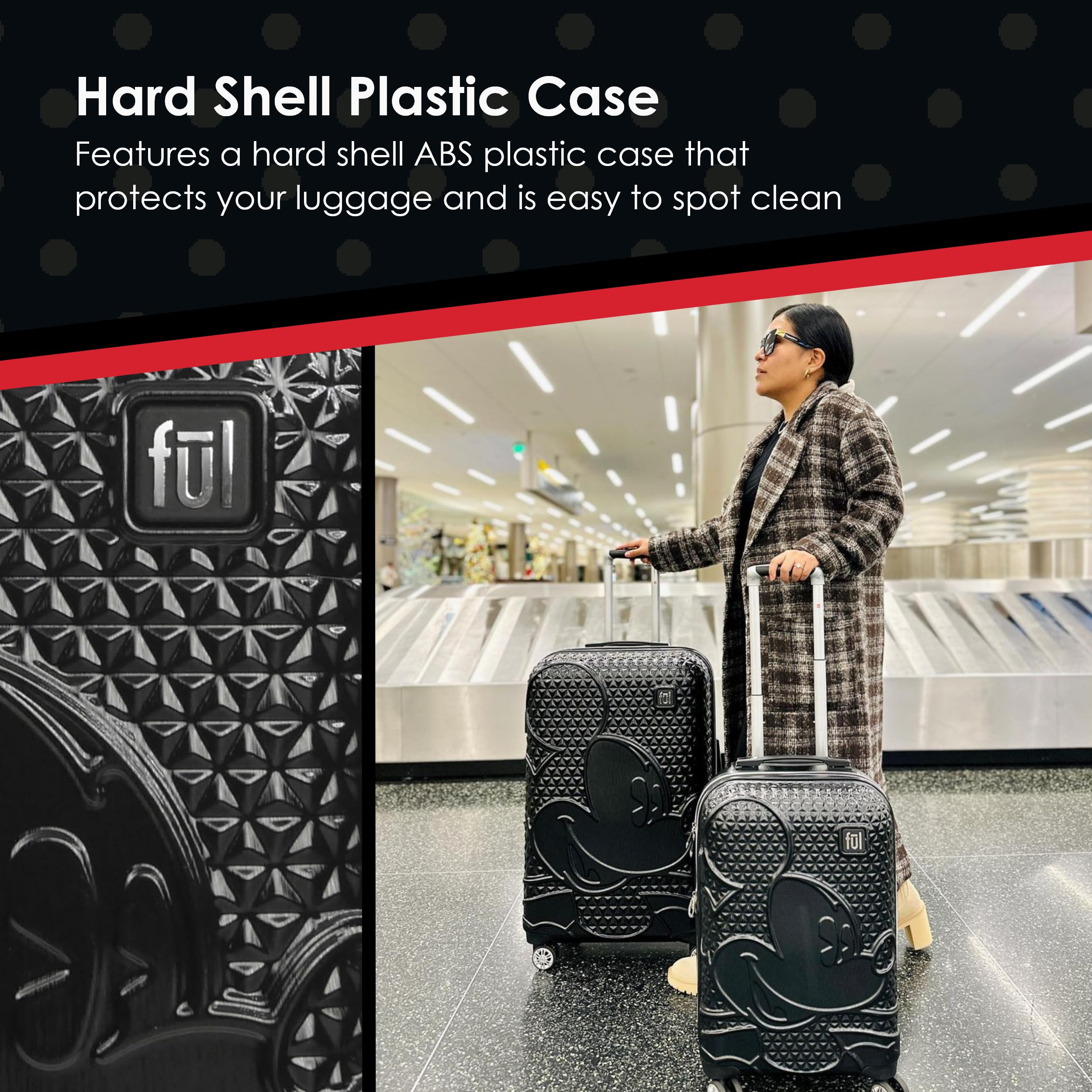 Disney Mickey Mouse 29 Inch Hardshell Spinner Luggage - Black Rolling Suitcase with 360° Wheels for Travel, Vacation & Business Trips