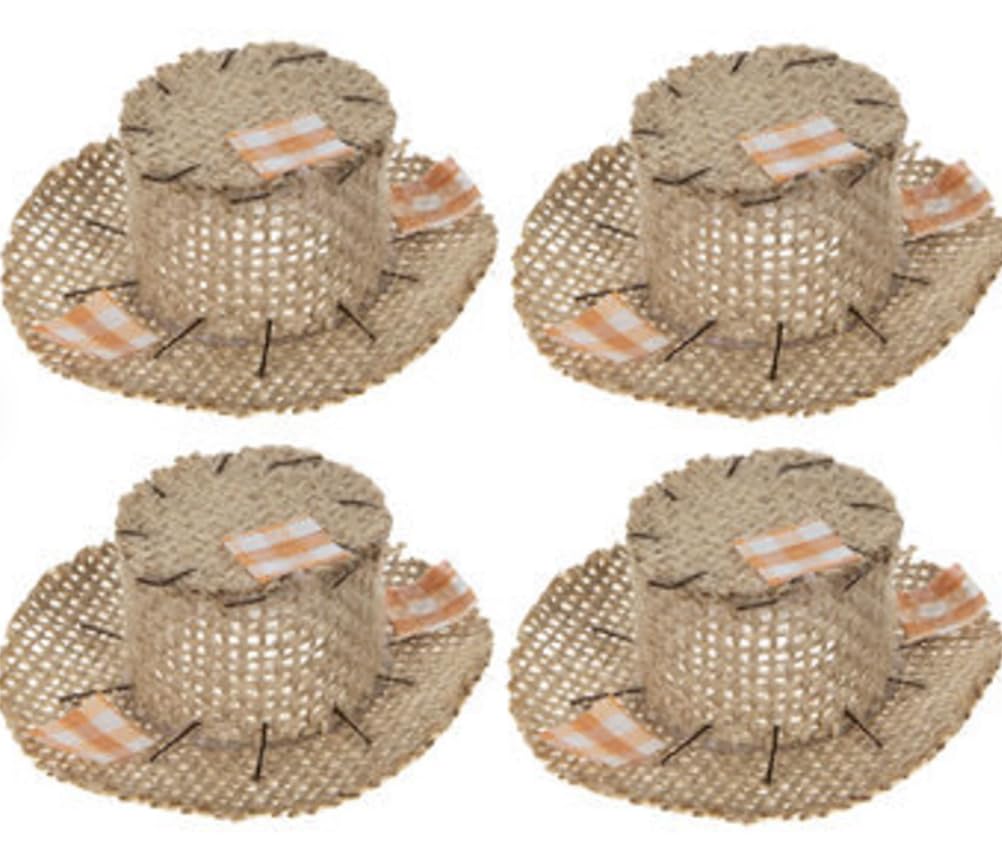 Mini Scarecrow Hats for Thanksgiving Fall Decor - Set of 4 Cute Halloween Wreath Crafts, Bowl Fillers & Tiered Tray Decorations - Perfect for Autumn Table Centerpieces, Mantel Displays and Seasonal Home Decor
