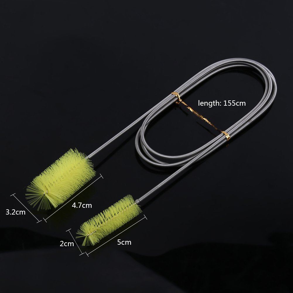 Flexible Double Tube Cleaning Brush for Water Pipes - Spring Fish Tank Brush, Durable Tube Cleaner with Long Handle (Yellow) - Perfect for Aquariums, Home Plumbing & Kitchen Sink Maintenance