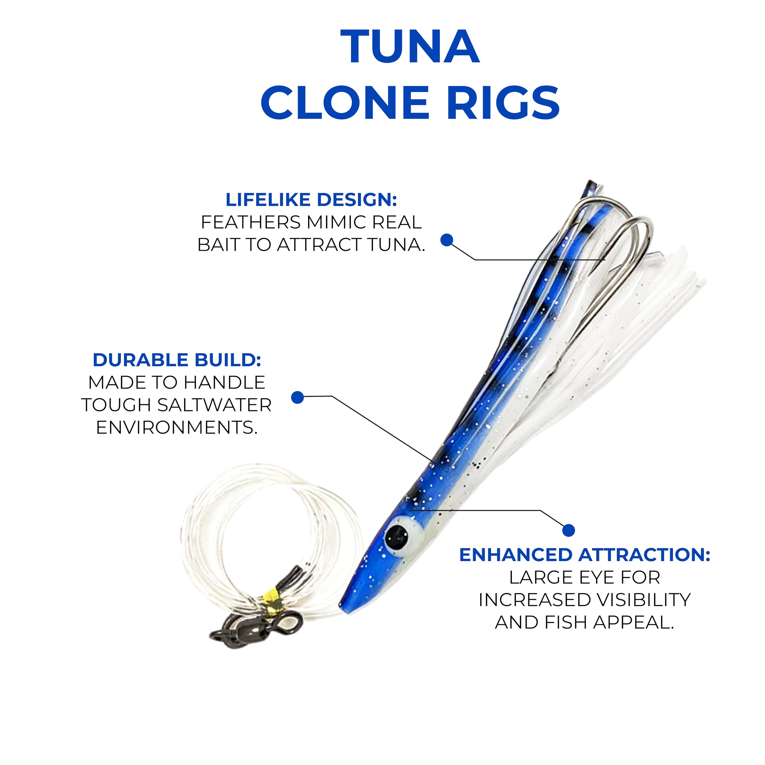 4.5 Inch Blue/White Tuna Clone Fishing Lures - Saltwater Offshore Rigs for Tuna, Wahoo & Game Fish (6-Pack) | Deep Sea Fishing Gear & Boat Tackle for Professional Anglers