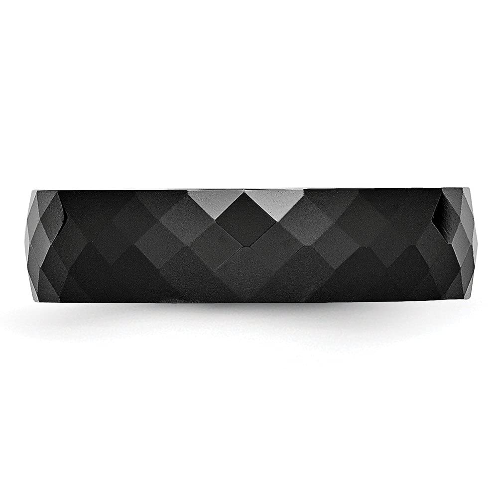 Diamond2Deal 6mm Black Ceramic Faceted Polished Band Ring for Men & Women - Size 7.5 - Perfect for Wedding, Engagement, Anniversary & Everyday Wear