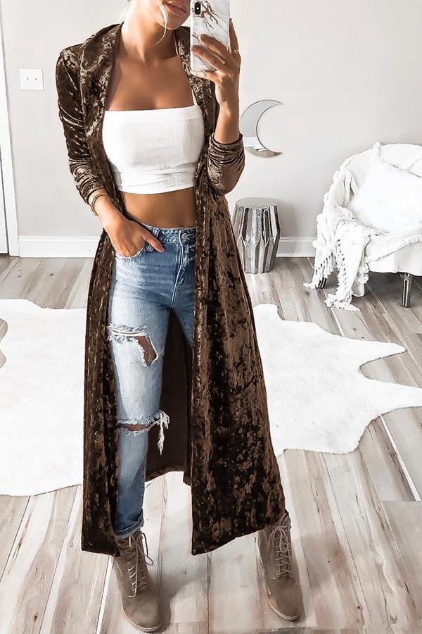Elegant Solid Color Velvet Long Coat for Women - Winter Fashion Outerwear for Parties, Weddings & Formal Events