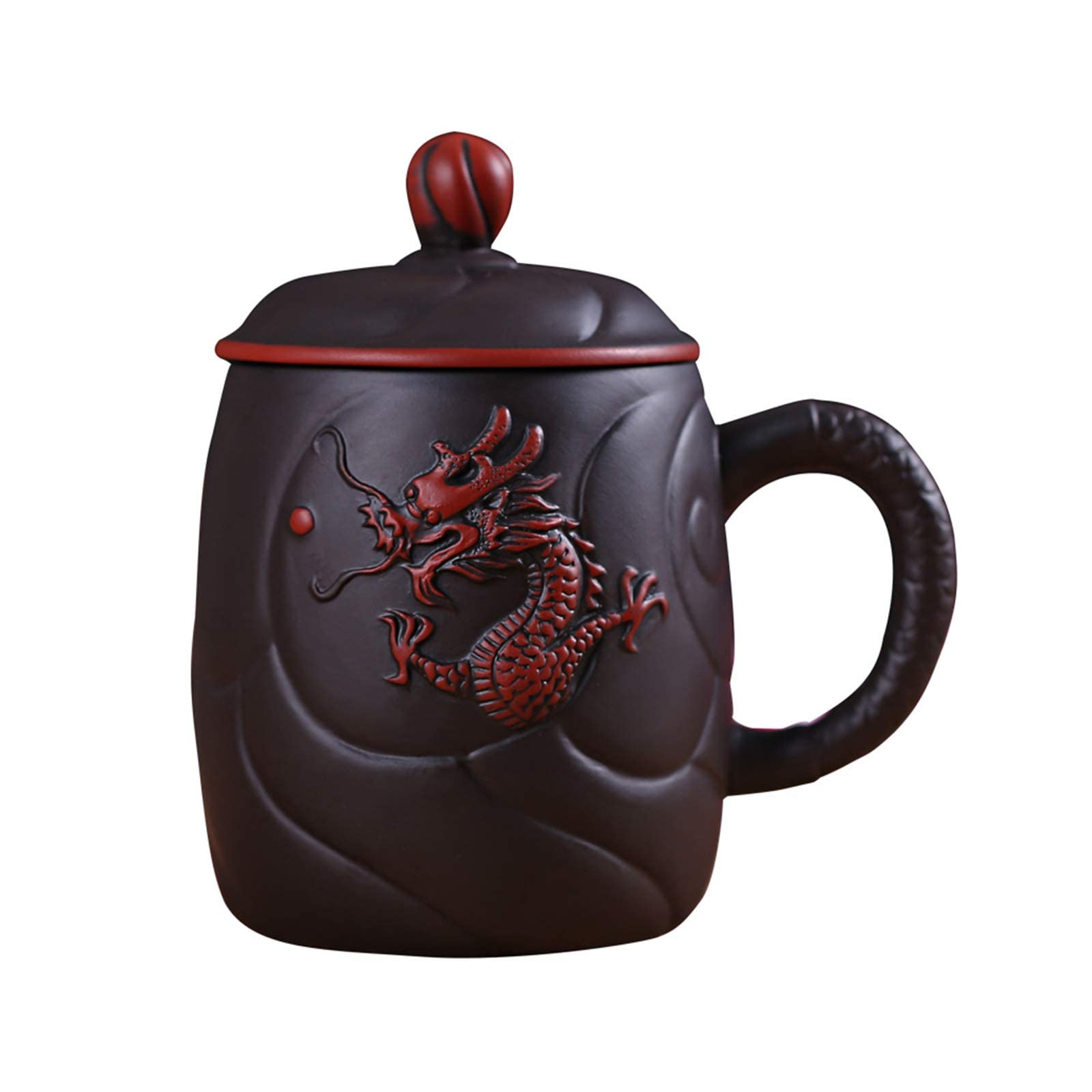 Premium Handmade Zisha Dragon Purple Clay Tea Cup with Lid & Infuser - 440ml Ceramic Tea Mug for Gongfu Tea, Herbal Brewing & Relaxation