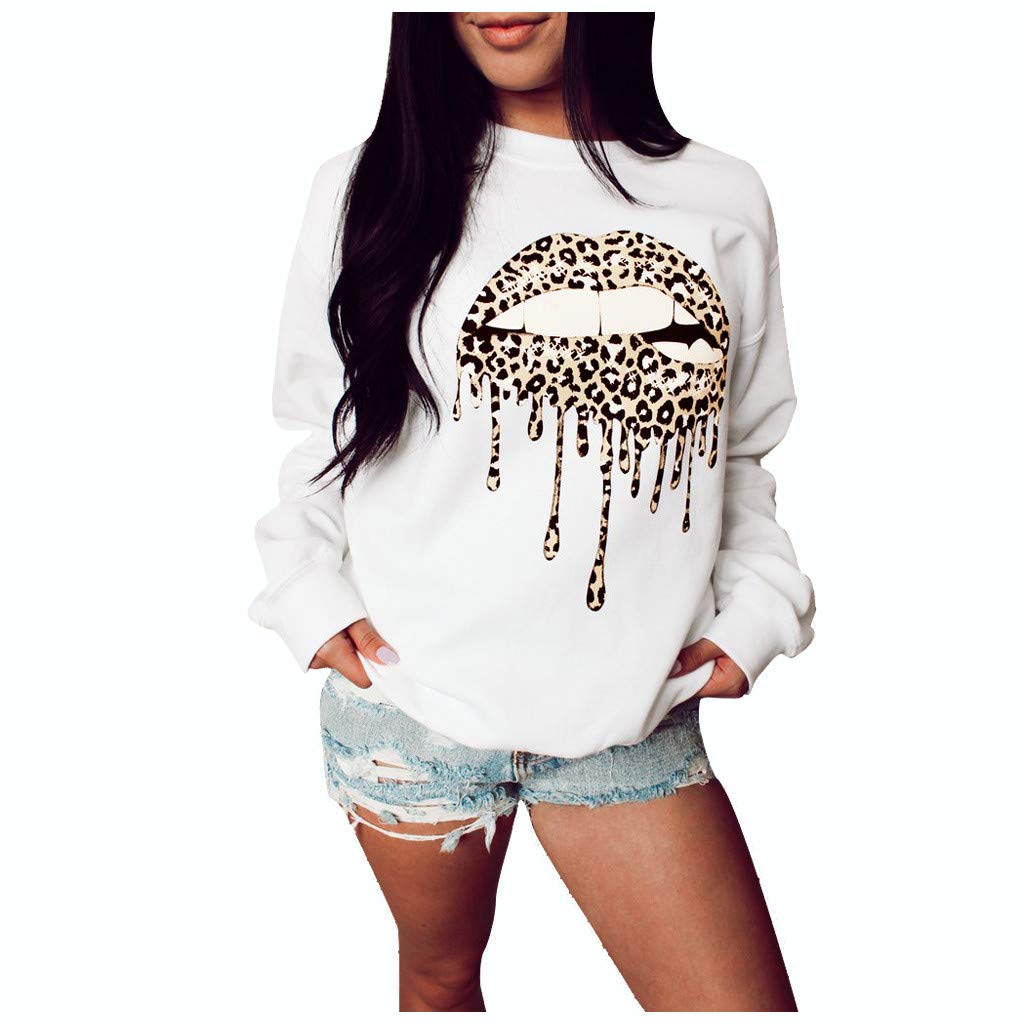 Women's Lip Print Sweatshirt - Cozy Winter Pullover, Solid Color Loose Fit Long Sleeve Tops for Casual Wear & Street Fashion