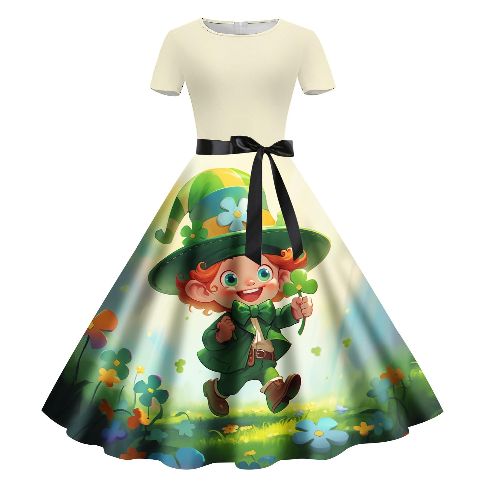 2024 Women's Printed Round Neck Short Sleeve Retro Casual Dress - Floral Spring Midi Dress for Women | Perfect for Brunch, Beach Vacations & Summer Parties