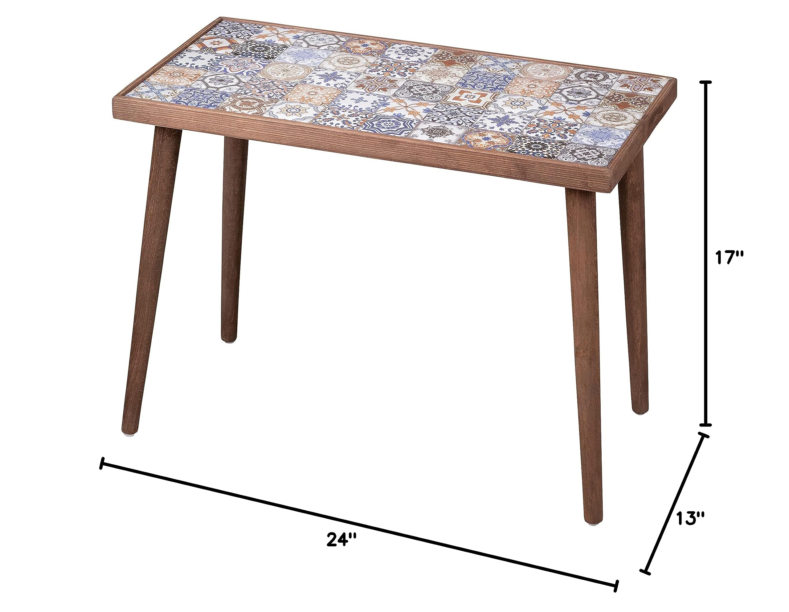 Comfyt Rustic Wood Coffee Table with Ceramic Tile Top - Nesting Side Table, End Table, Nightstand - Mexican Tile Accent Table for Living Room, Bedroom & Home Decor