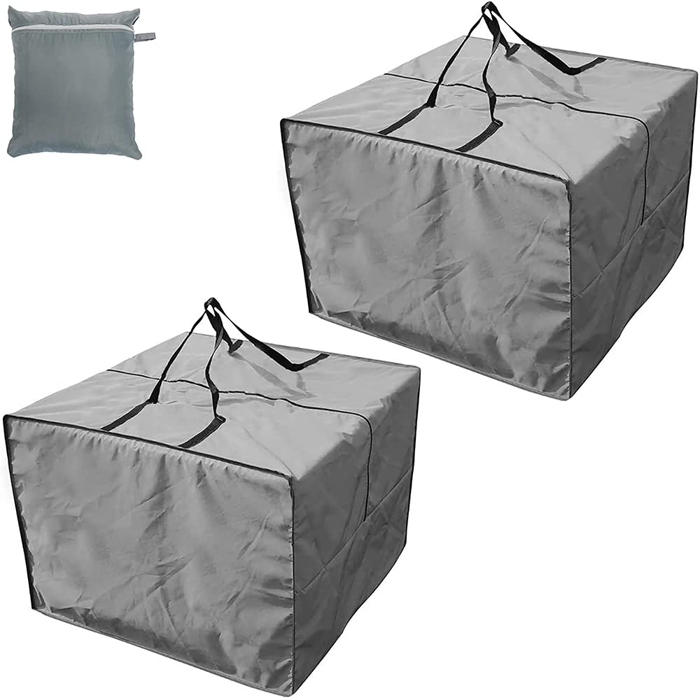 Waterproof 420D Oxford Fabric Outdoor Patio Furniture Seat Cushion Storage Bags - 2 Pack Grey Under-Bed Organizer for Pillows, Clothing & Seasonal Items - Perfect for Patio, Garage & Home Organization