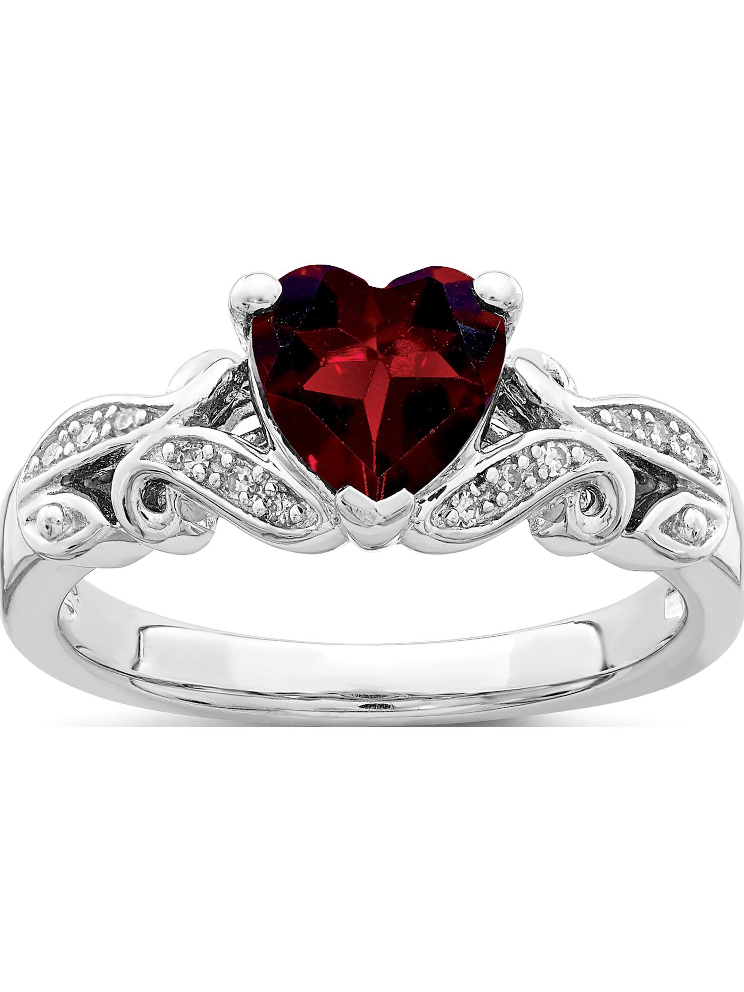 Sterling Silver Rhodium-Plated Diamond & Garnet Ring for Women - Elegant Birthstone Jewelry Gift for Anniversary, Valentine's Day & Special Occasions | Sweet Pea Jewelry Collection