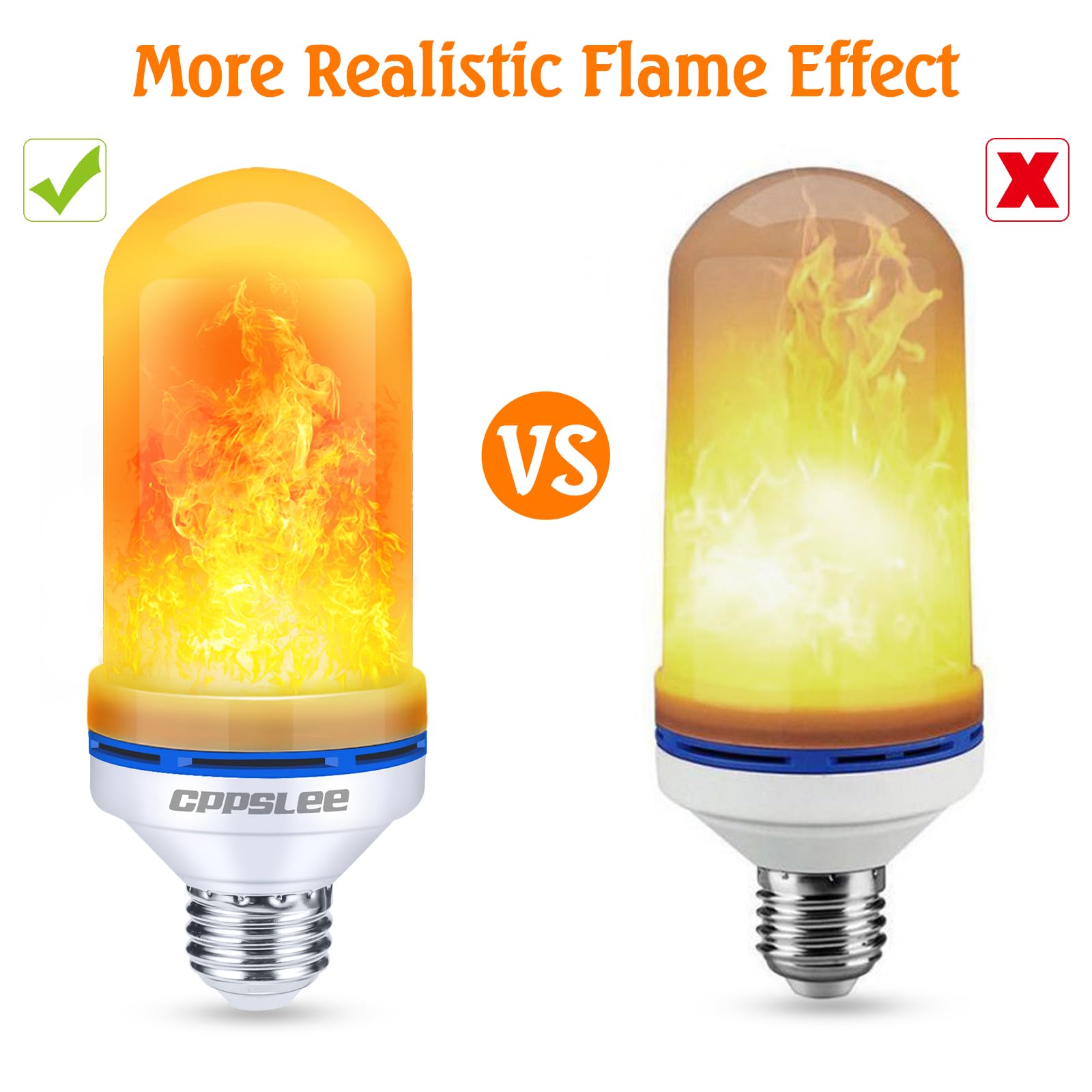 CPPSLEE LED Flame Light Bulbs - 4 Modes Flickering Fire Effect Bulbs with E26 Base - Perfect for Halloween, Christmas, Patio, Outdoor & Indoor Decor (Yellow, 2 Pack) - Create Cozy Fireplace Ambiance for Parties, Weddings & Home Decoration