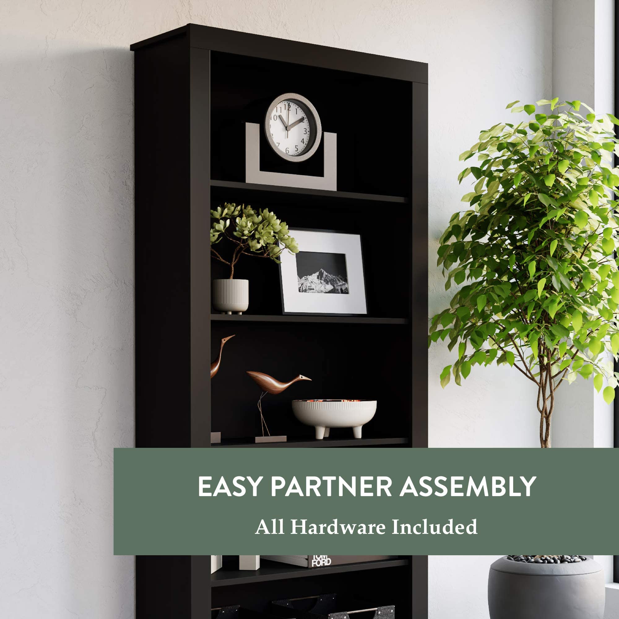 Edenbrook Sumac 5-Shelf Bookcase - White Wooden Bookshelf Organizer (12.8