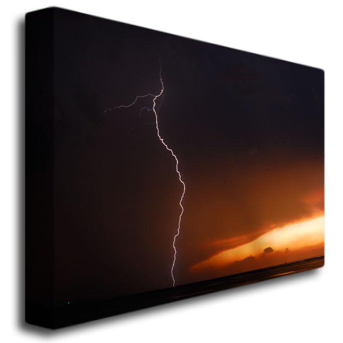 Kurt Shaffer Lightning Sunset III Canvas Wall Art - 16x24 Inches - Handmade Landscape Painting for Living Room, Bedroom & Office Decor