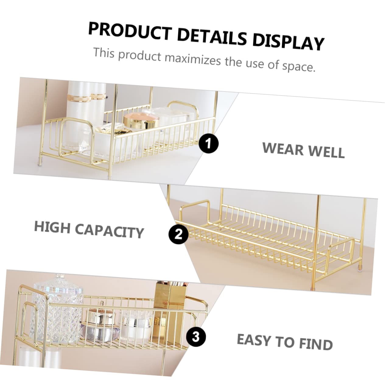 Zerodeko 1-Tier Makeup Organizer Storage Box - Gold Kitchen Shelf, Space Saving Multifunctional Rack for Cosmetics, Spices & Small Items - Perfect for Vanity, Bathroom & Pantry Organization
