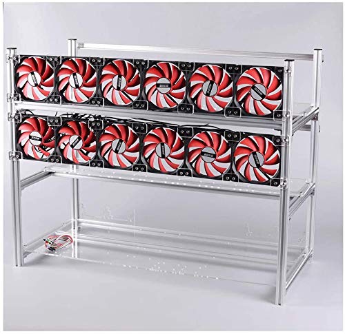High-Performance HLL 14 GPU Open Air Mining Rig Frame - Aluminum Case with 12 Cooling Fans for ETH, ZEC, LTC Cryptocurrency Mining - Durable Black Design - Perfect for Home & Commercial Crypto Mining Operations