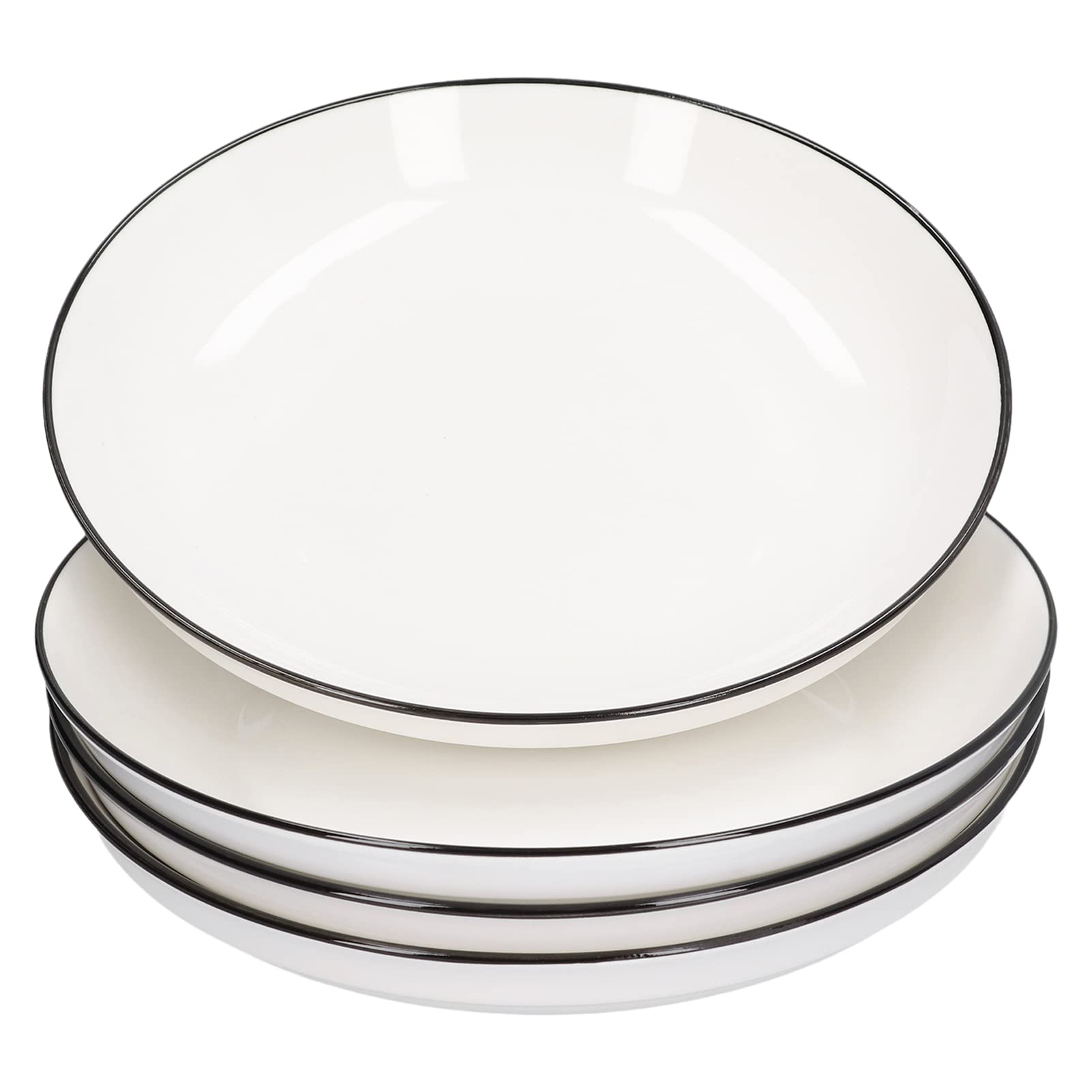4Pcs Reusable Ceramic Dinner Plates Set - 8 Inch Round Black Line Tableware for Salads, Steak, Pasta & Desserts | Elegant Dining & Party Serving Plates