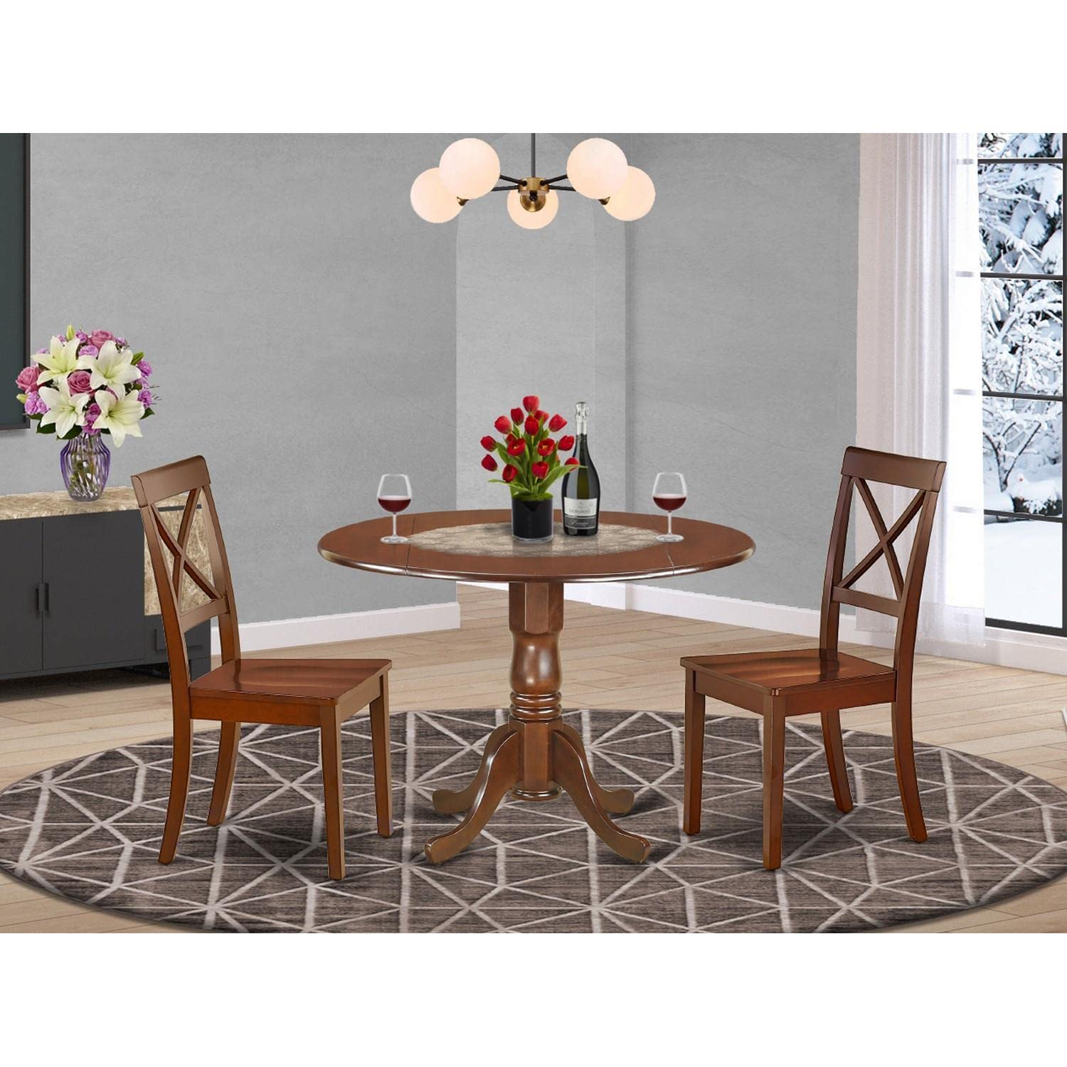 East West Furniture DLBO3-MAH-W 3-Piece Modern Mahogany Dining Set - 42