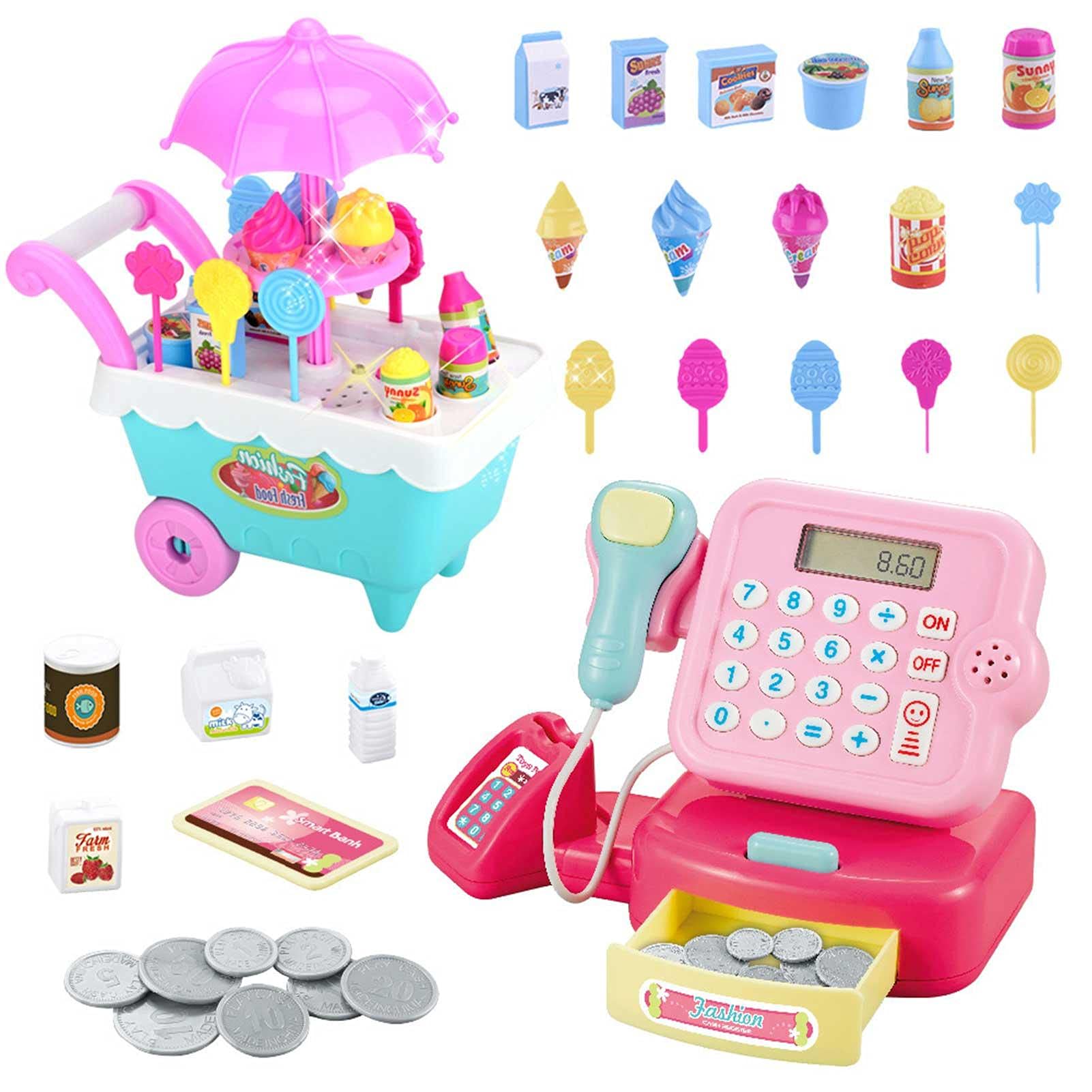 Interactive Toy Cash Register for Kids - Supermarket Play Set with LED Display, Barcode Scanner & Sound Effects - Pretend Play Grocery Store Toy with Shopping Cart for Girls & Boys - Perfect for Role Play & Learning (Pink)