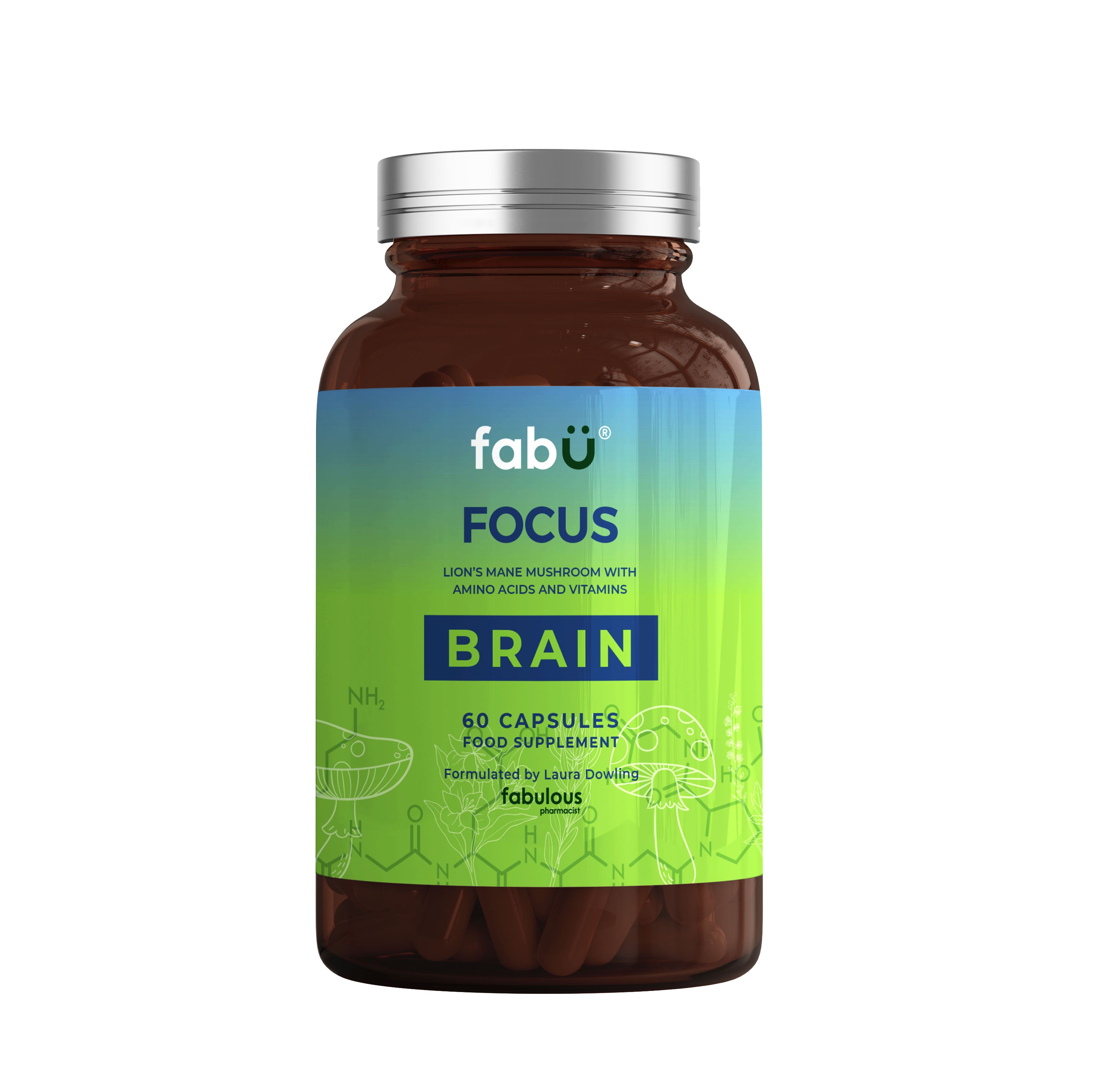 FabÜ FOCUS BRAIN Nootropic Supplement - Enhance Memory & Concentration - Natural Brain Booster for Students, Professionals & Gamers - Improve Focus for Studying, Work & Gaming