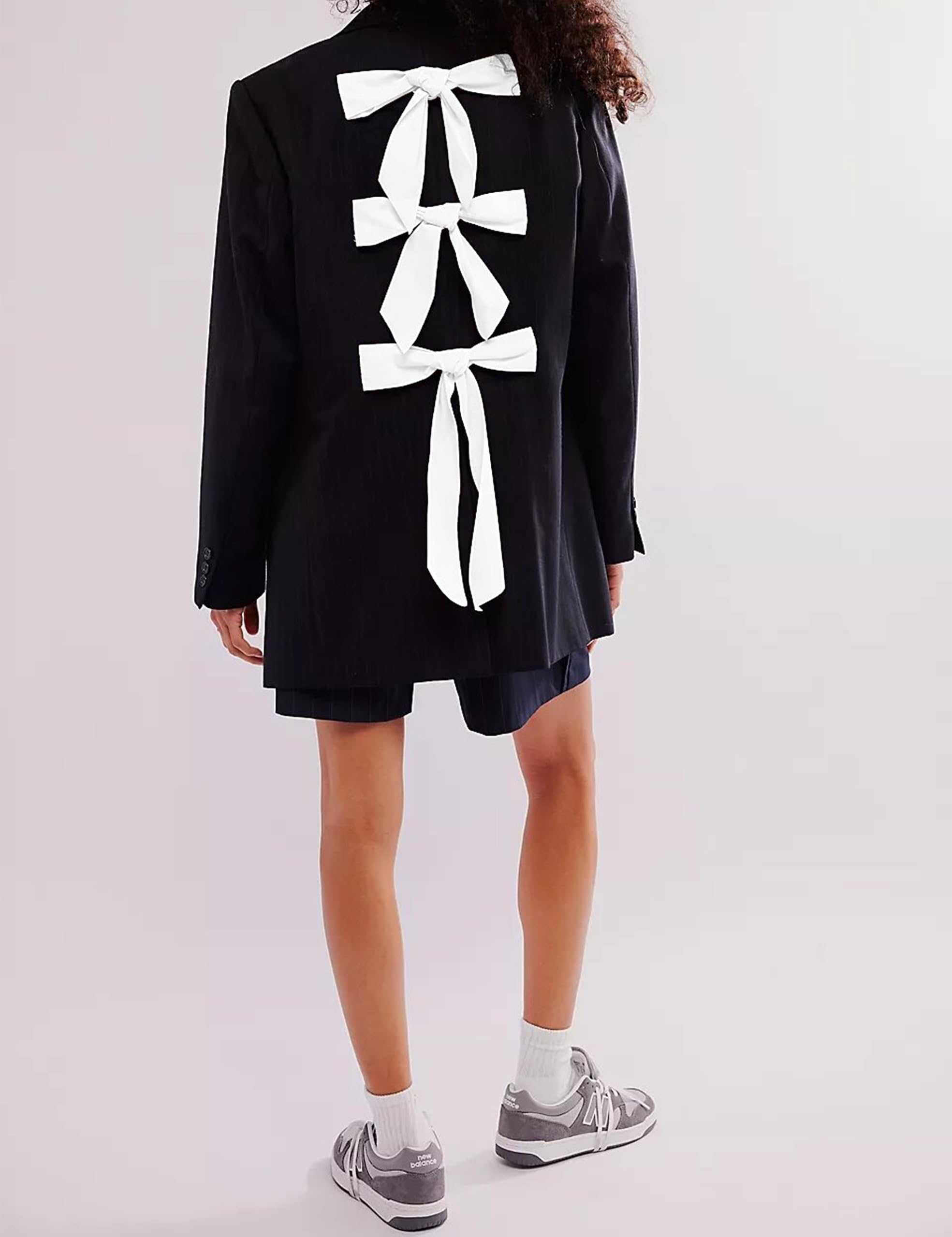 Women's Oversized Blazer with Bow Tie - Office & Casual Wear