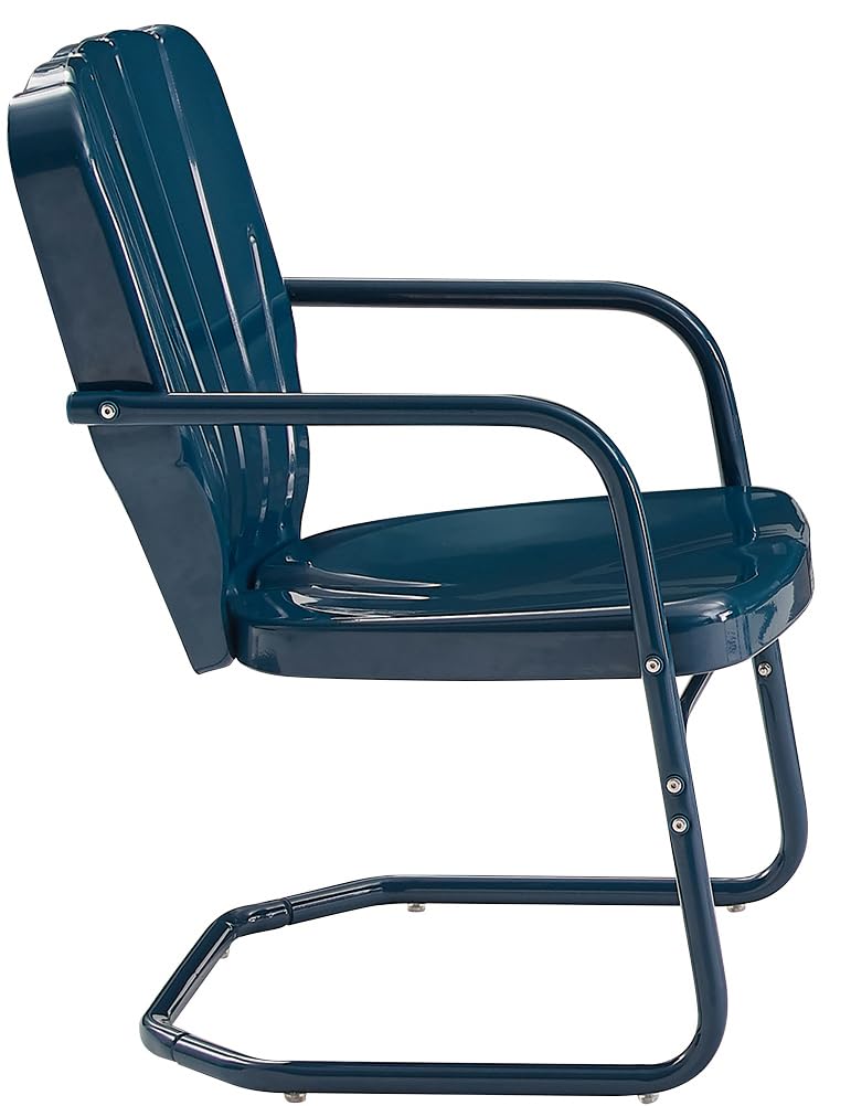 Crosley Furniture Ridgeland 2-Piece Outdoor Chair Set - Retro Metal Patio Dining Chairs for Porch, Deck, Garden & Backyard - Navy Blue