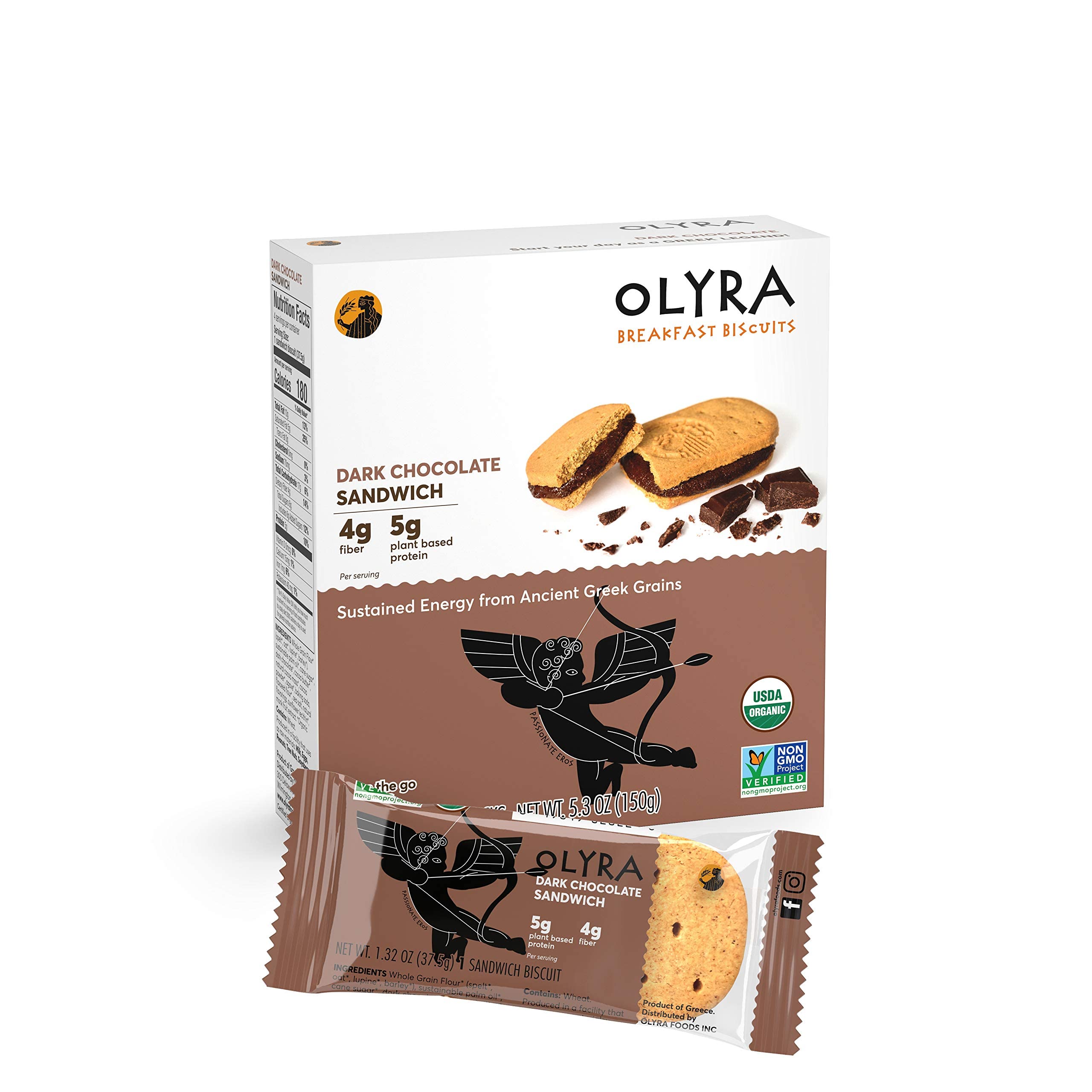 Olyra Dark Chocolate Sandwich Breakfast Biscuits - Healthy Low Sugar Organic Vegan Cookies for Adults & Kids - USDA Certified Non-GMO Snacks (24 Pack) - Perfect for Office, School & On-the-Go Snacking