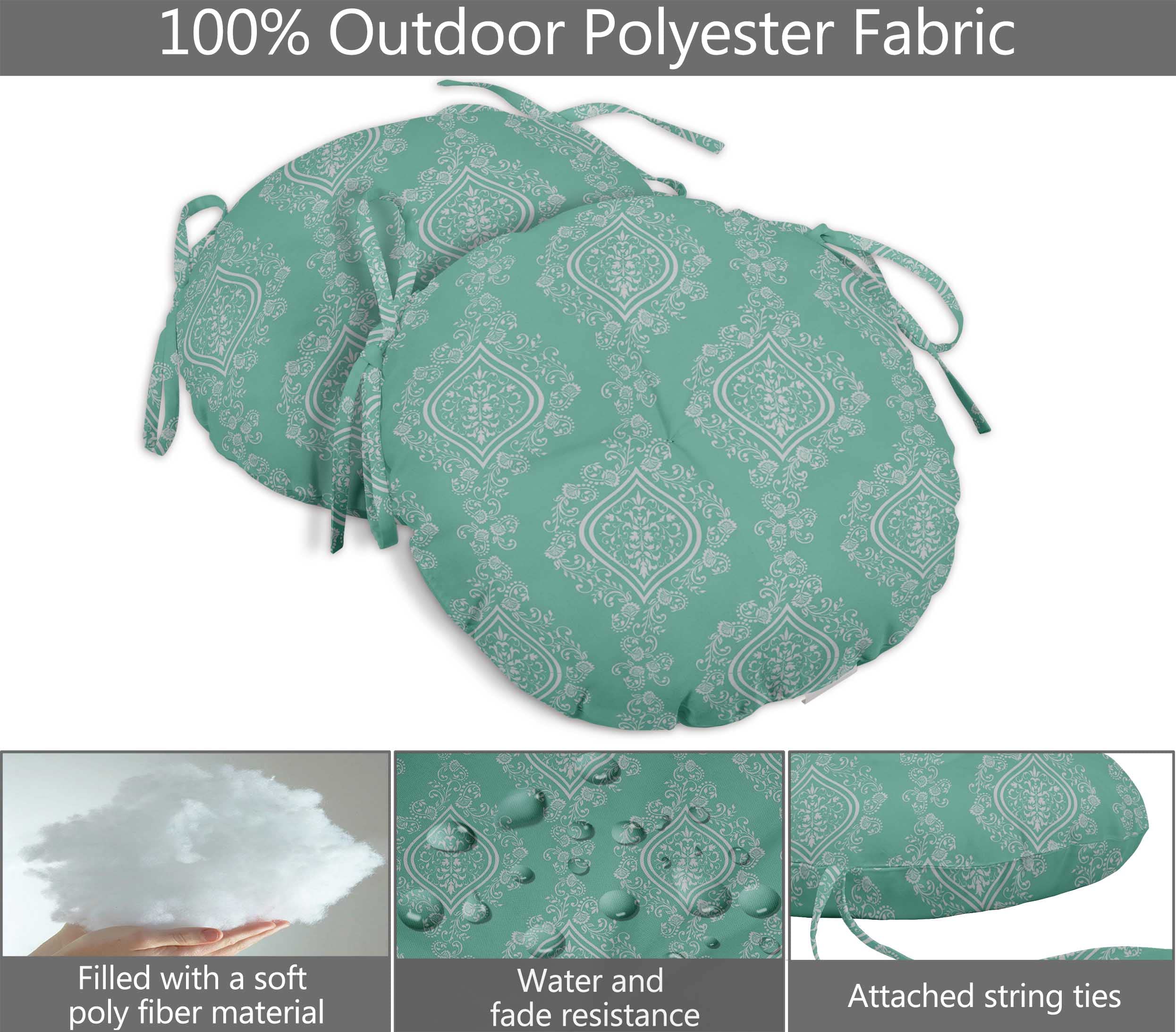 Waterproof 15-Inch Round Bistro Chair Cushions Set of 2 - Indoor/Outdoor Block Print Seat Pads for Patio, Cafe, Home & Office (Aquamarine)