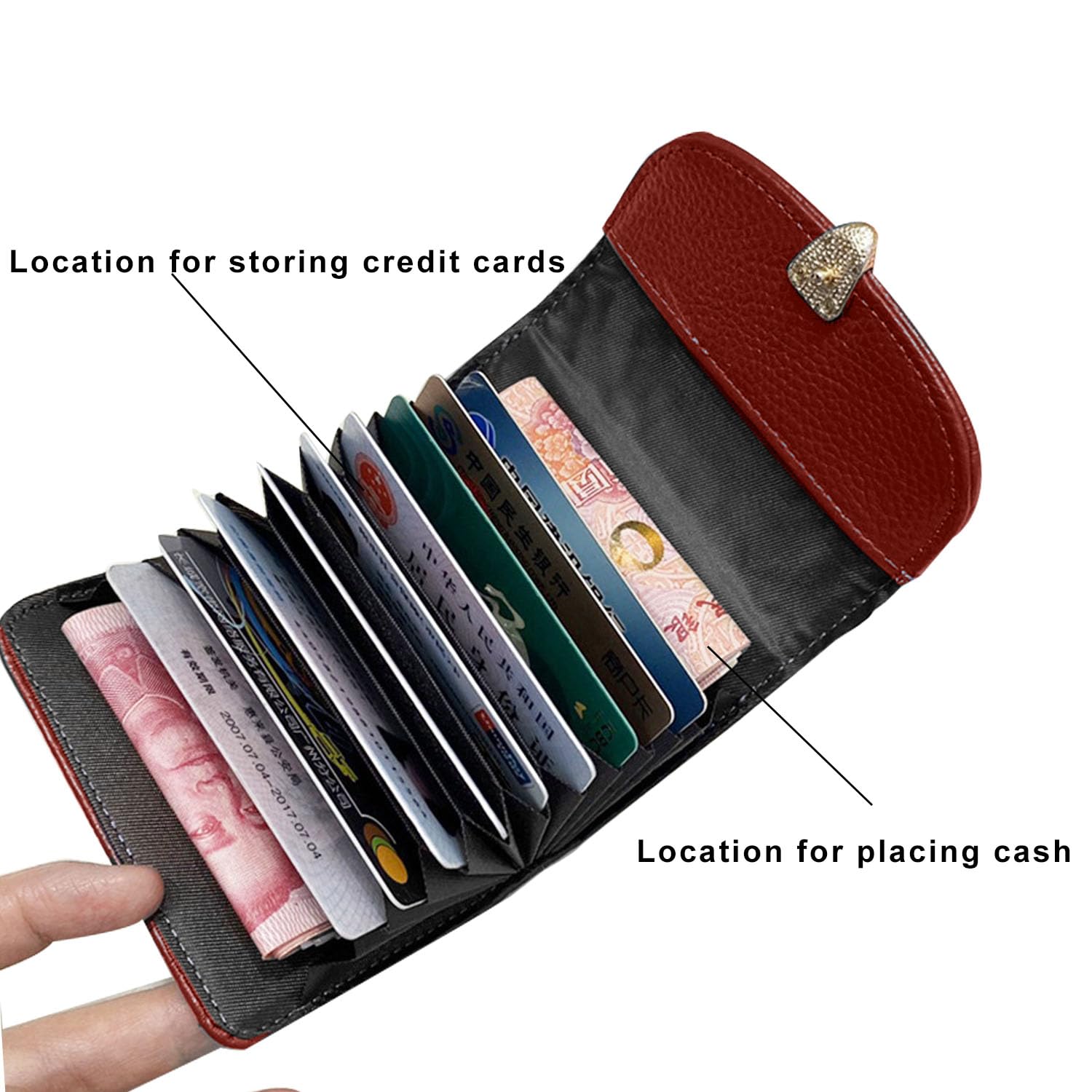 Women's Leather Wallet with Credit Card Holder & ID Window - Compact RFID Blocking Slim Wallet for Everyday Use (Red) - Perfect for Travel, Shopping & Daily Essentials