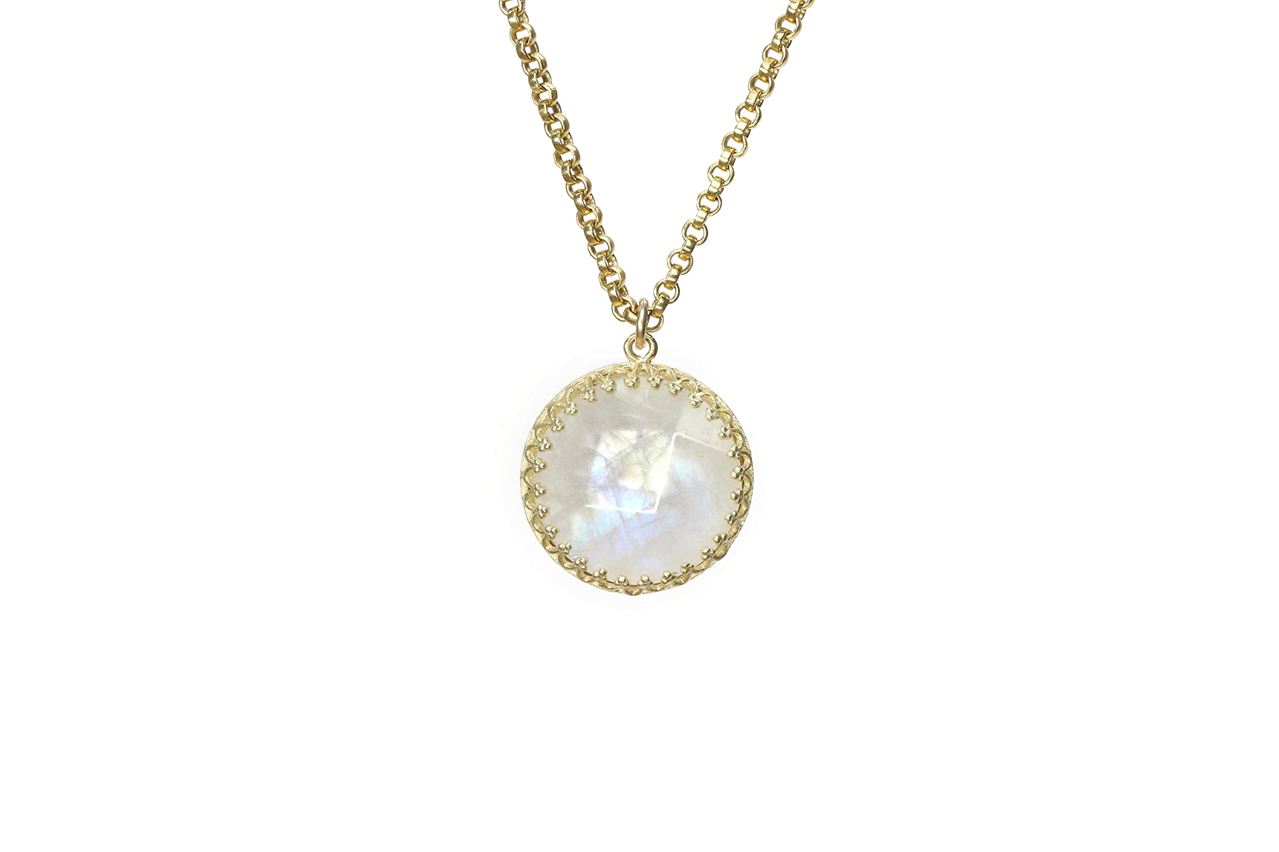 16MM Round Rainbow Moonstone Pendant Necklace for Women - Natural Gemstone Crystal Jewelry - Handmade Long Chain Necklace for Elegant Occasions, Boho Style & Everyday Wear