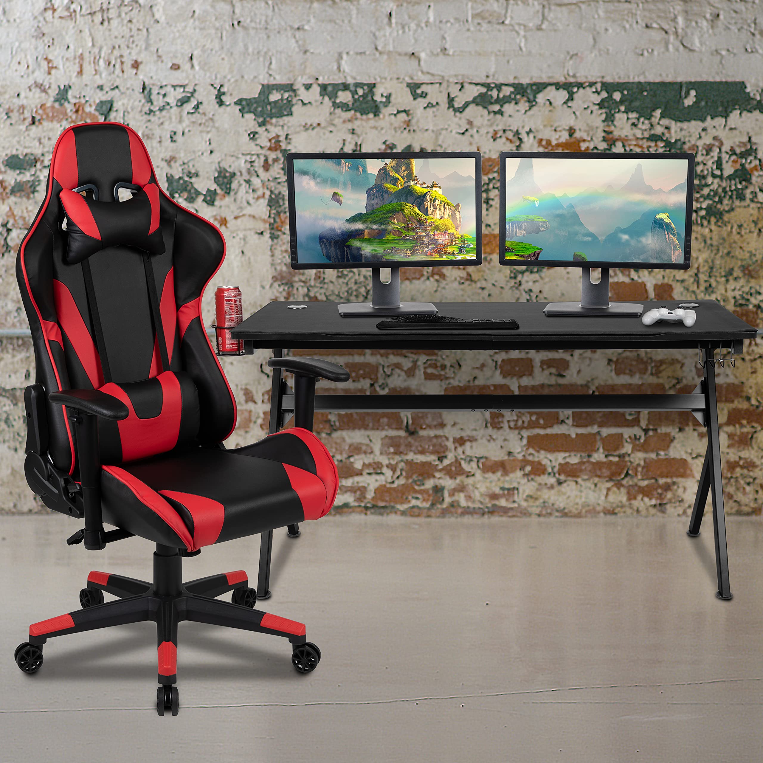 Premium Gaming Desk & Recliner Chair Set with Cup Holder, Headphone Hook & Mouse Pad - Ergonomic Red/Black Gaming Setup for PC & Console Gamers - Perfect for Esports, Streaming & Home Office Battlestations