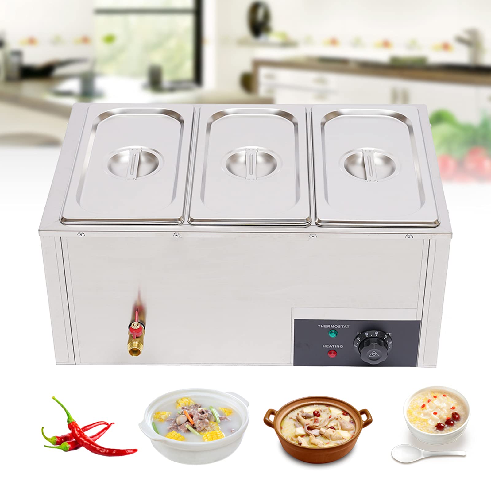 3-Pan Commercial Food Warmer - 850W Electric Steam Table with Stainless Steel Bain Marie for Catering, Restaurants & Buffets | Professional Soup & Food Warming Solution for Events, Cafeterias & Banquets