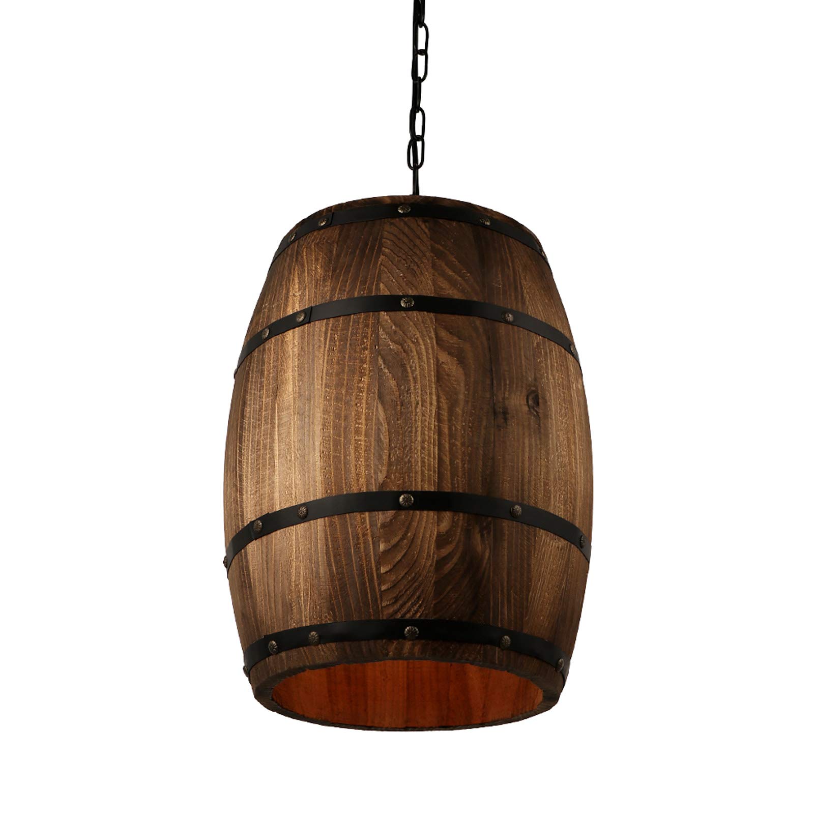 Antique Wood Wine Barrel Pendant Lamp - Rustic Hanging Ceiling Light Fixture for Kitchen, Bar & Dining Room - Unique Vintage Decor Lighting